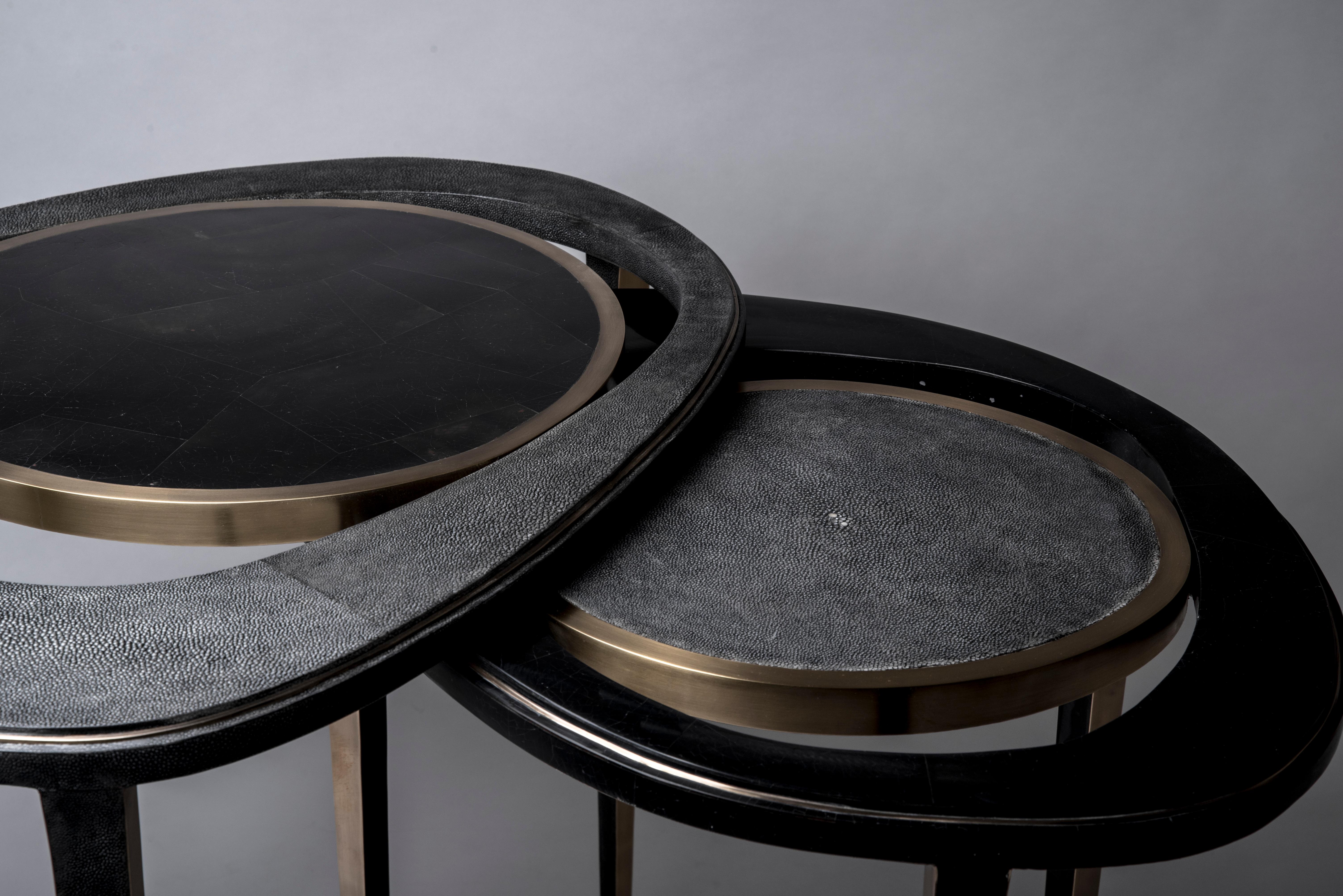 Shagreen Table with Patagonia Stone and Brass by R&Y Augousti For Sale 5