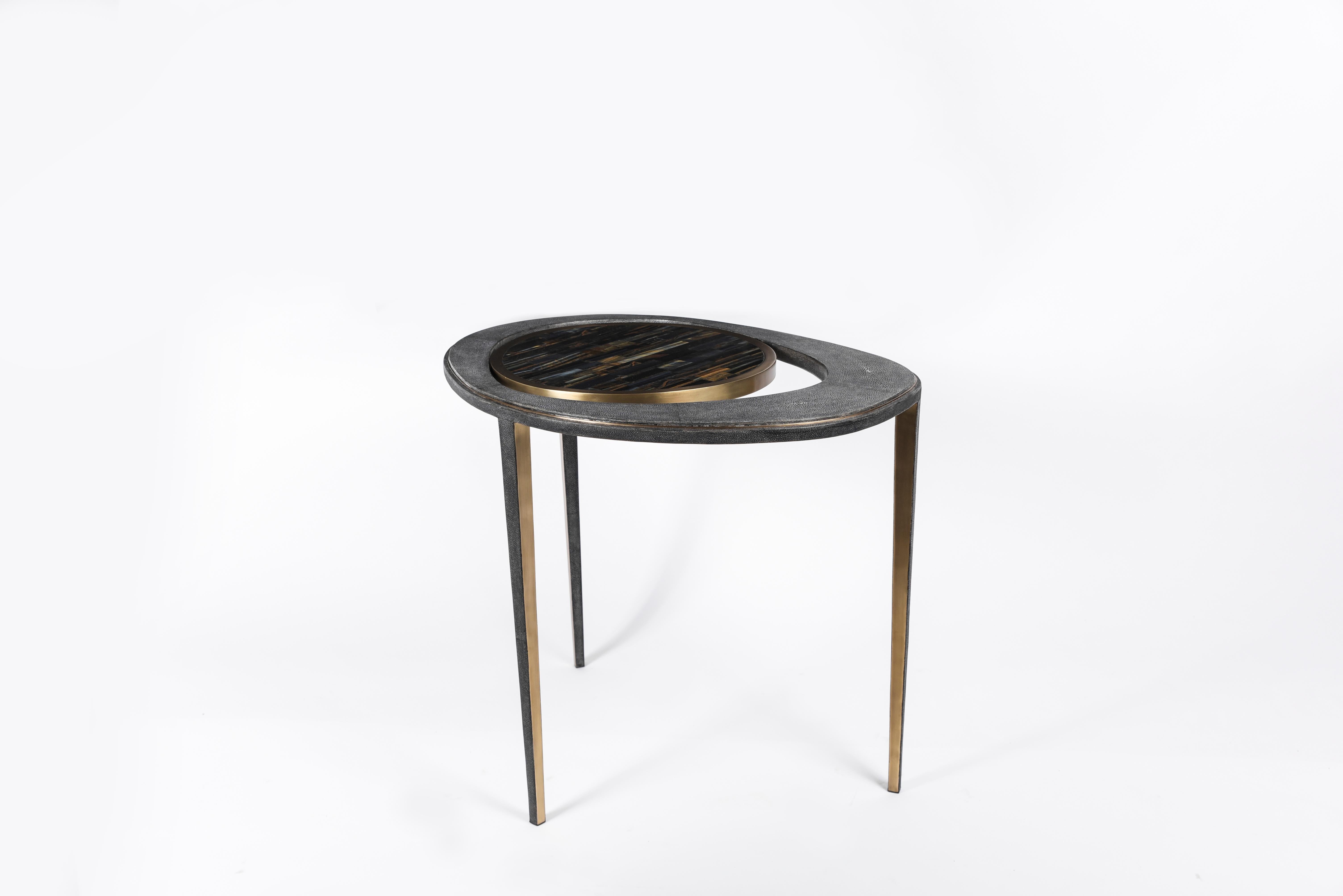 Shagreen Table with Patagonia Stone and Brass by R&Y Augousti For Sale 2