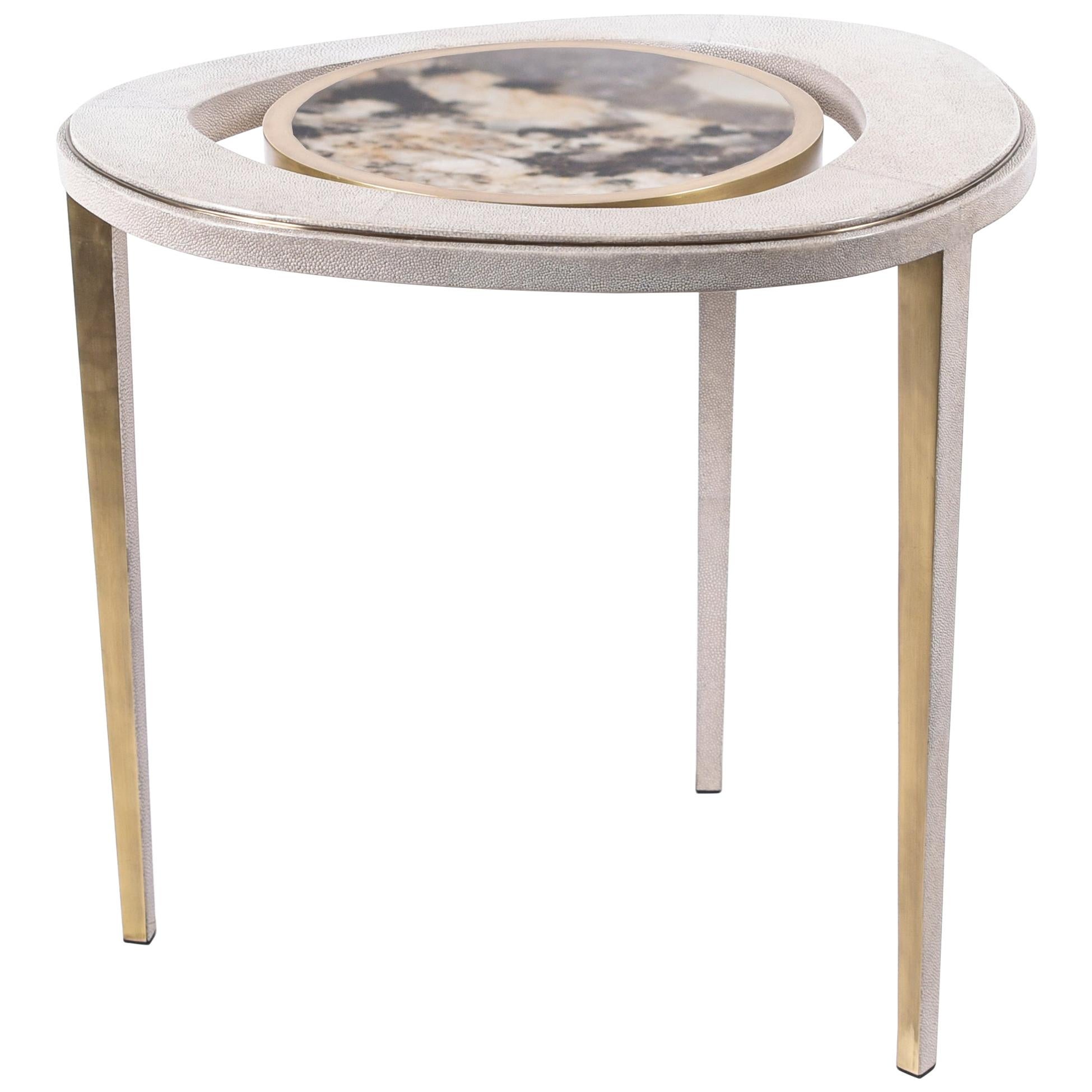 Shagreen Table with Patagonia Stone and Brass by R&Y Augousti For Sale