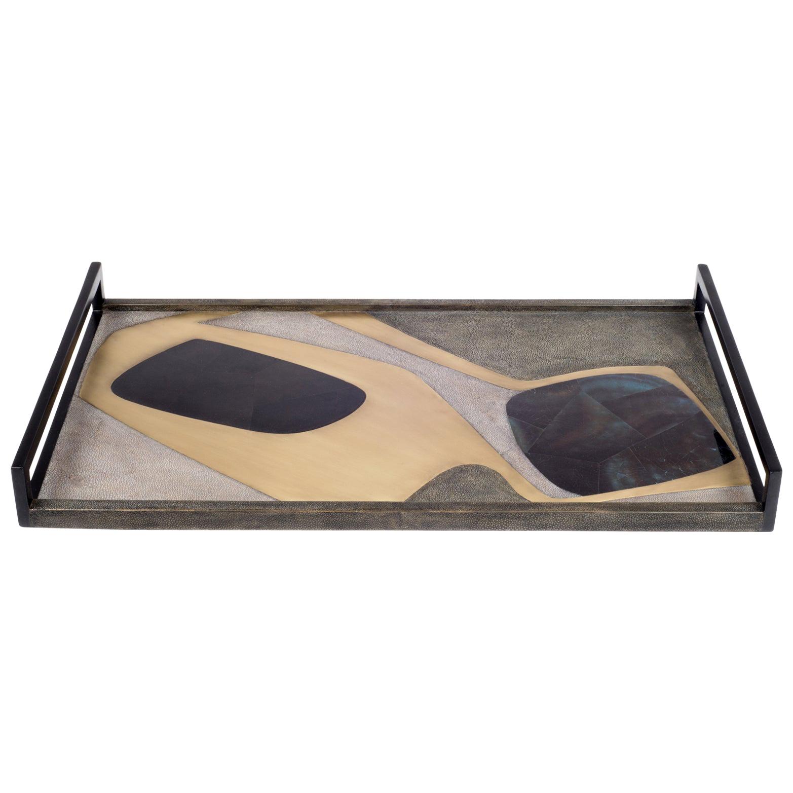 Shagreen Tray with Blue Pen Shell and Brass Inserts by R&Y Augousti