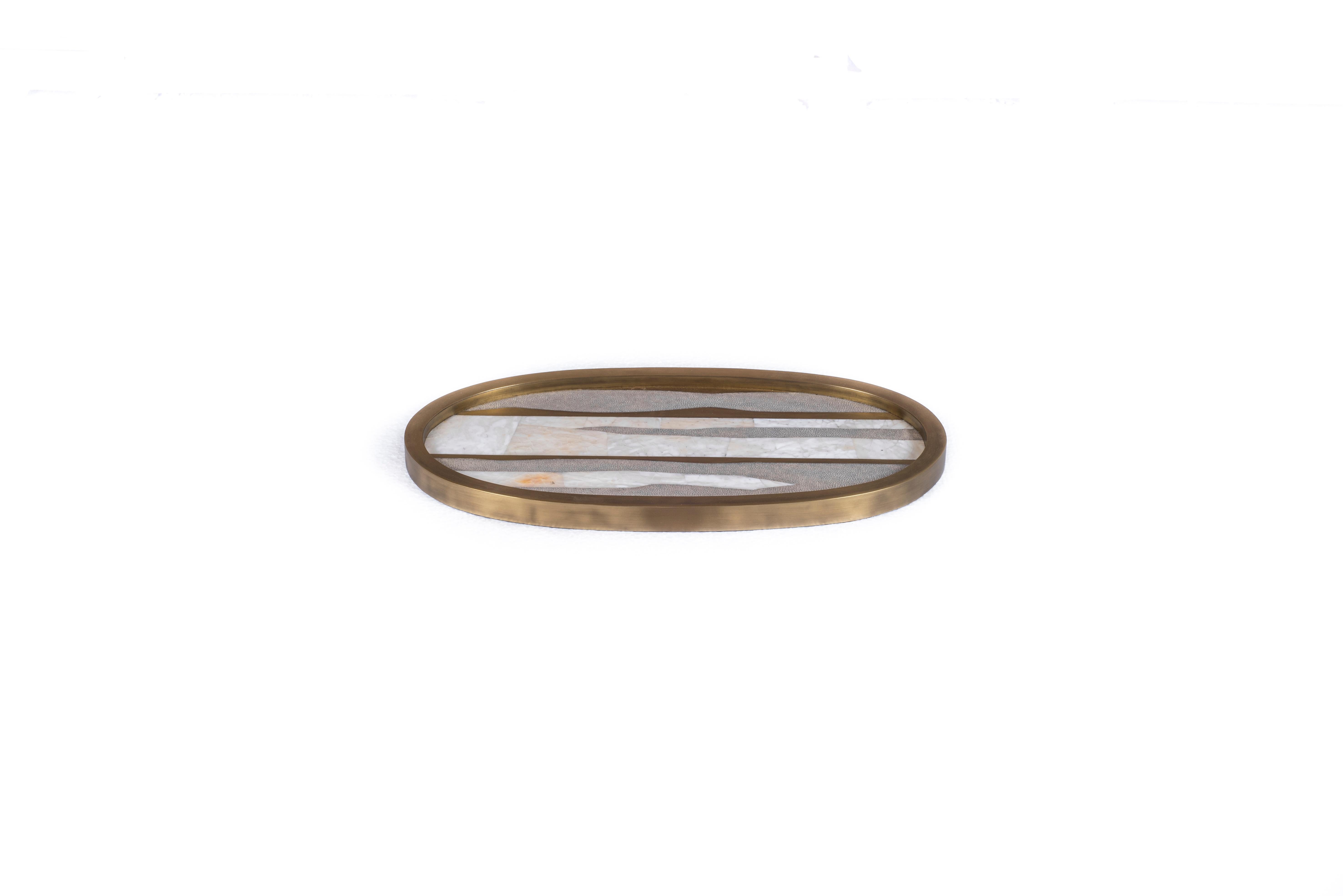 Art Deco Shagreen Tray with Mix Inlay Pattern including Shell and Brass by Kifu, Paris
