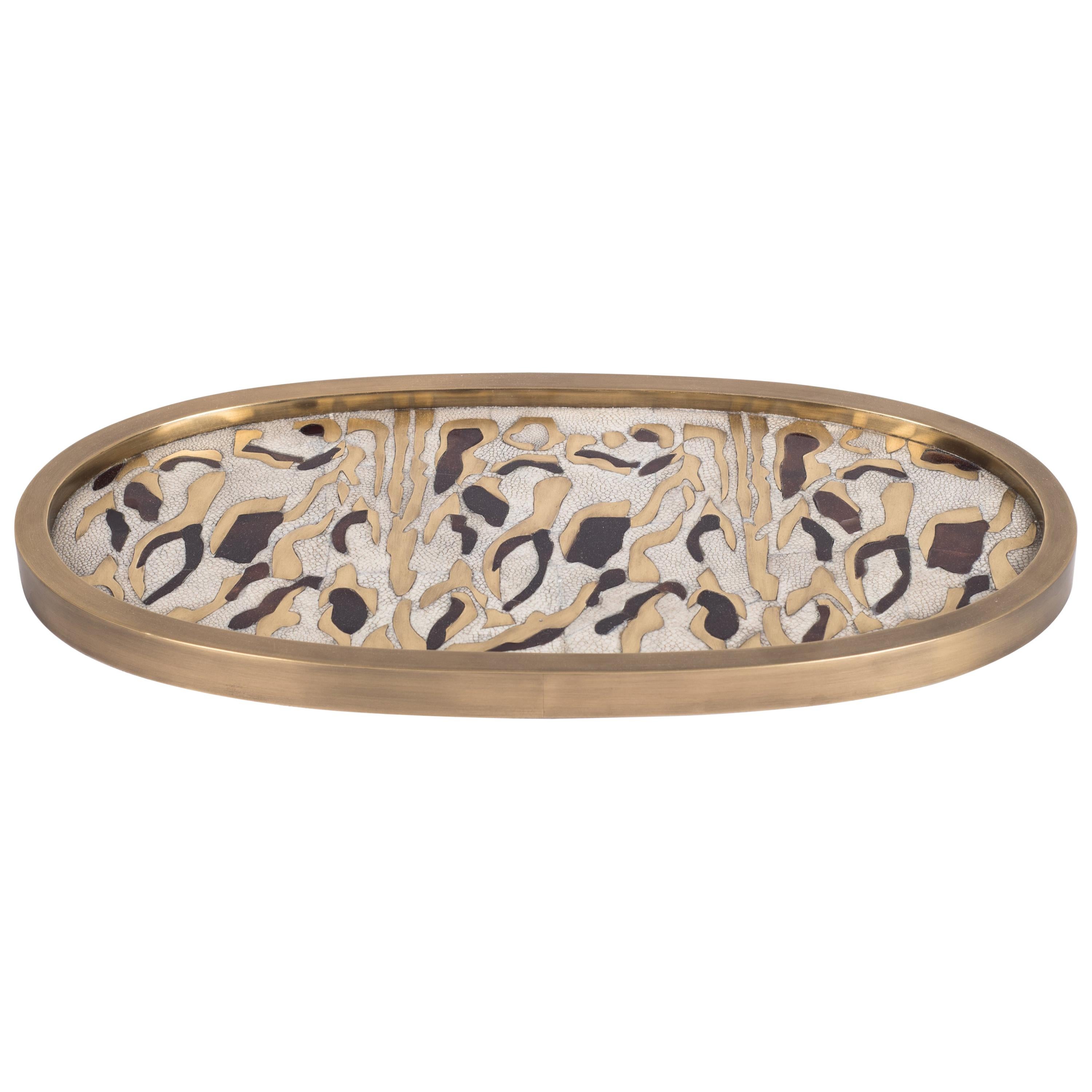 Shagreen Tray with Mix Inlay Pattern including Shell and Brass by Kifu, Paris