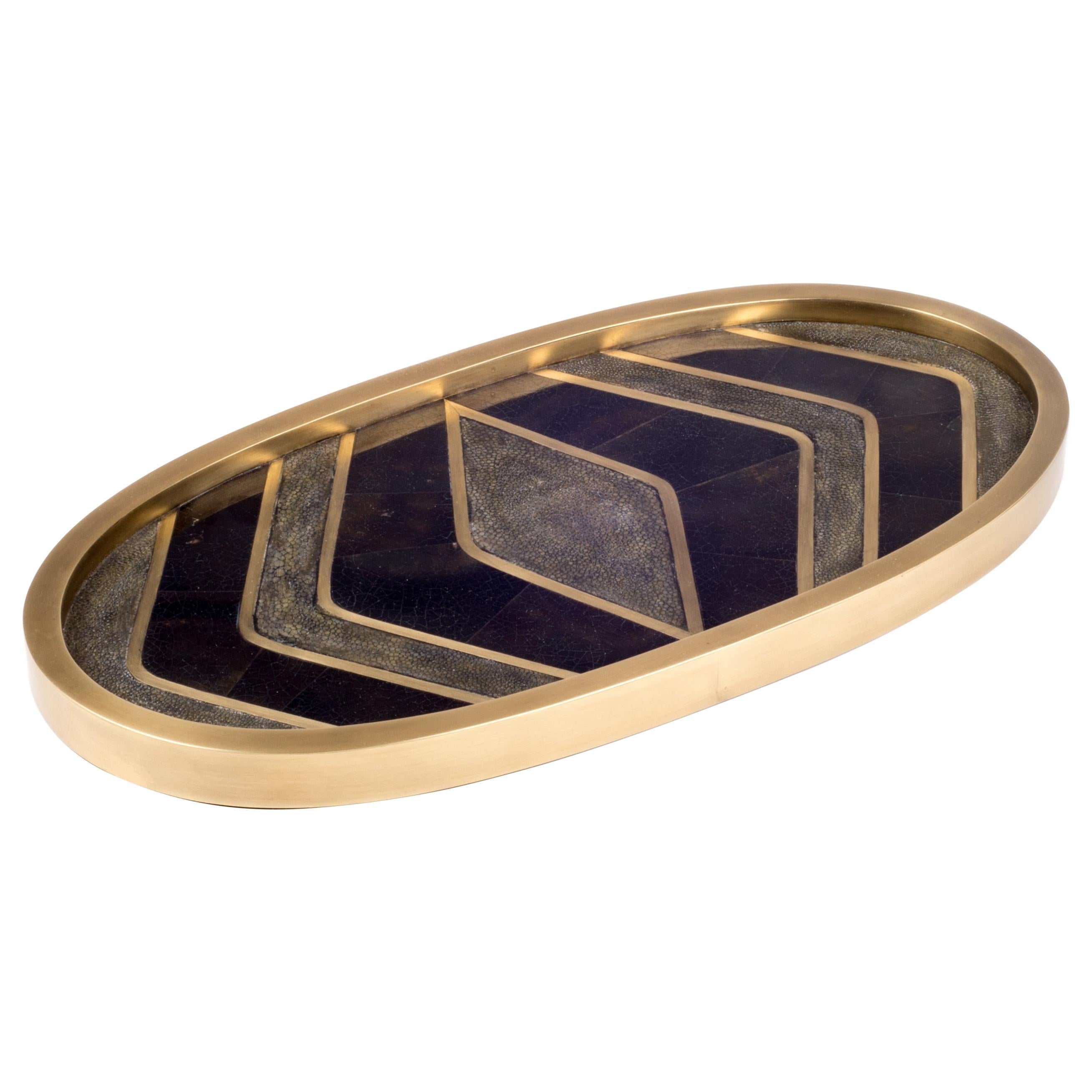 Shagreen Tray with Mix Inlay Pattern including Shell and Brass by Kifu, Paris
