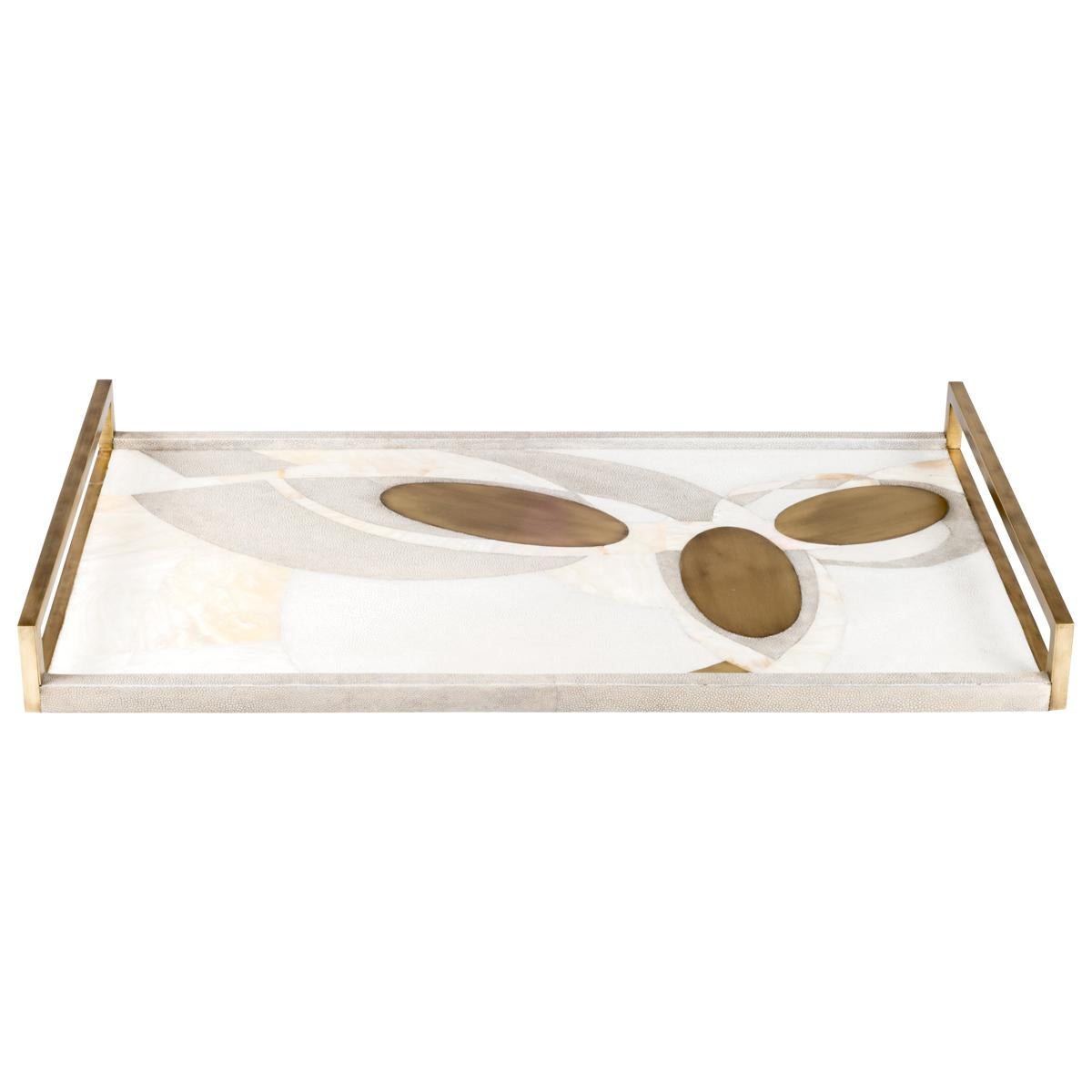 Shagreen Tray with Mother of Pearl and Brass Inserts by R&Y Augousti For Sale