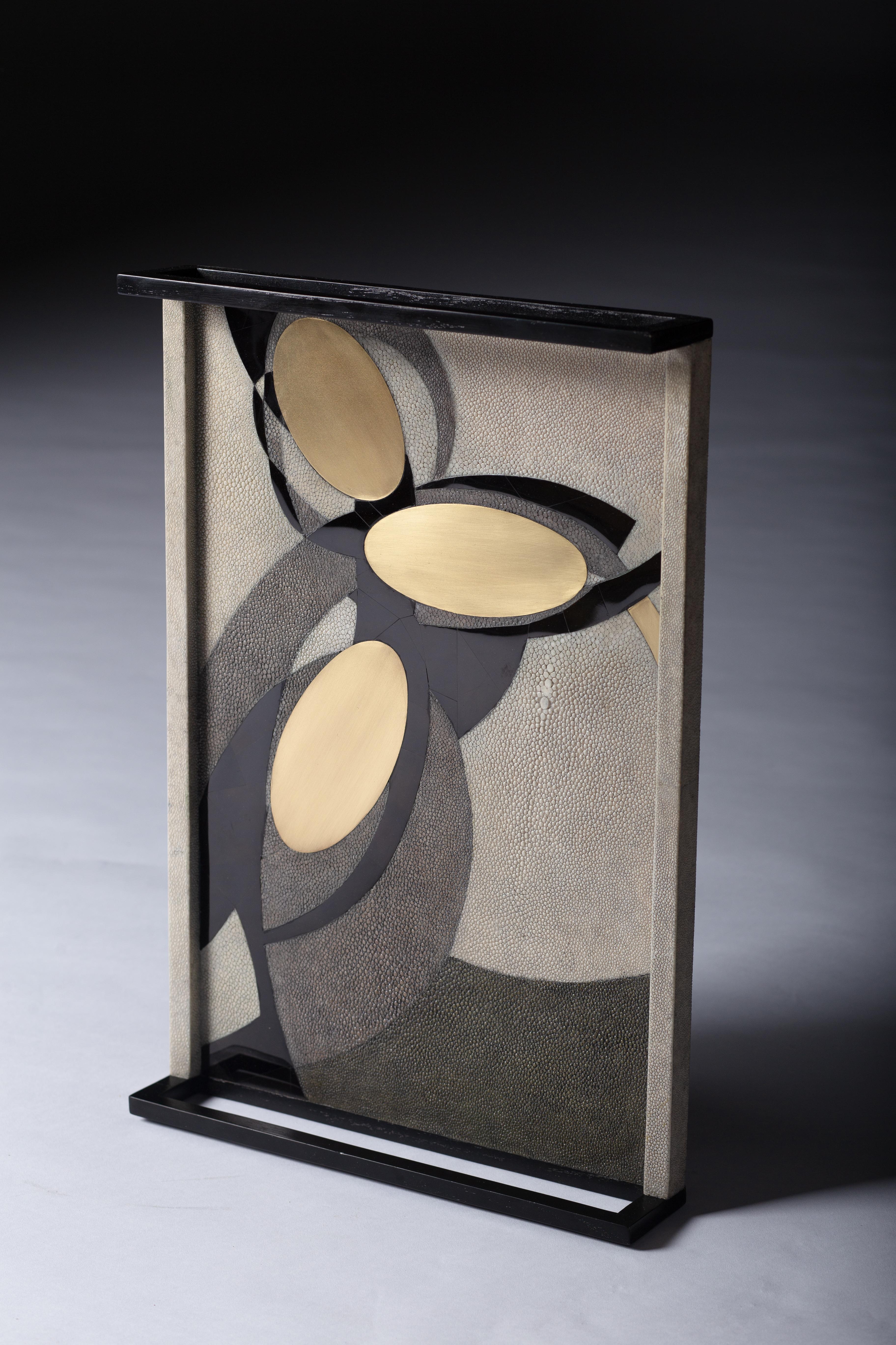 Art Deco Shagreen Tray with Shell and Brass Inserts by R&Y Augousti For Sale