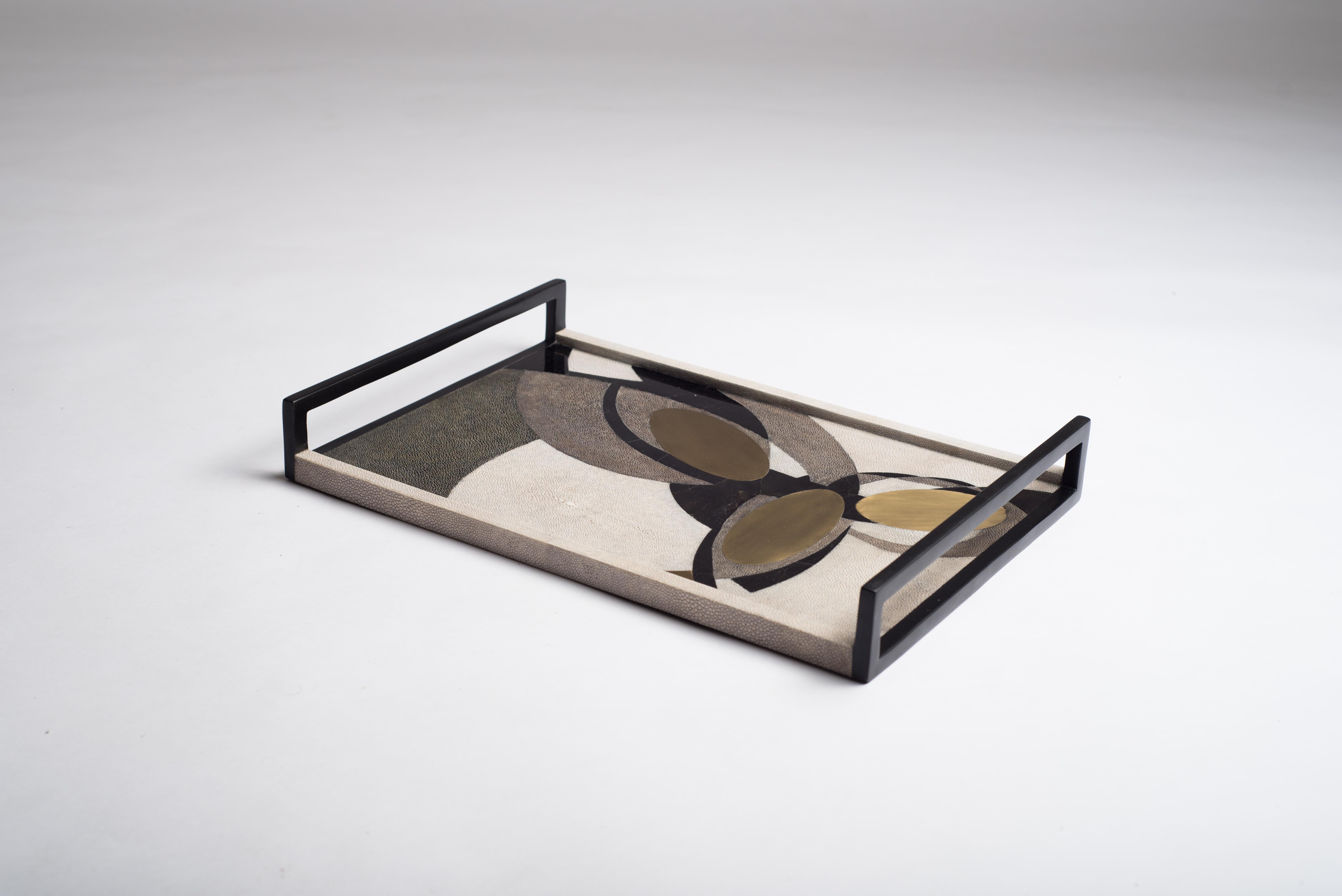 Shagreen Tray with Shell and Brass Inserts by R&Y Augousti In New Condition For Sale In New York, NY