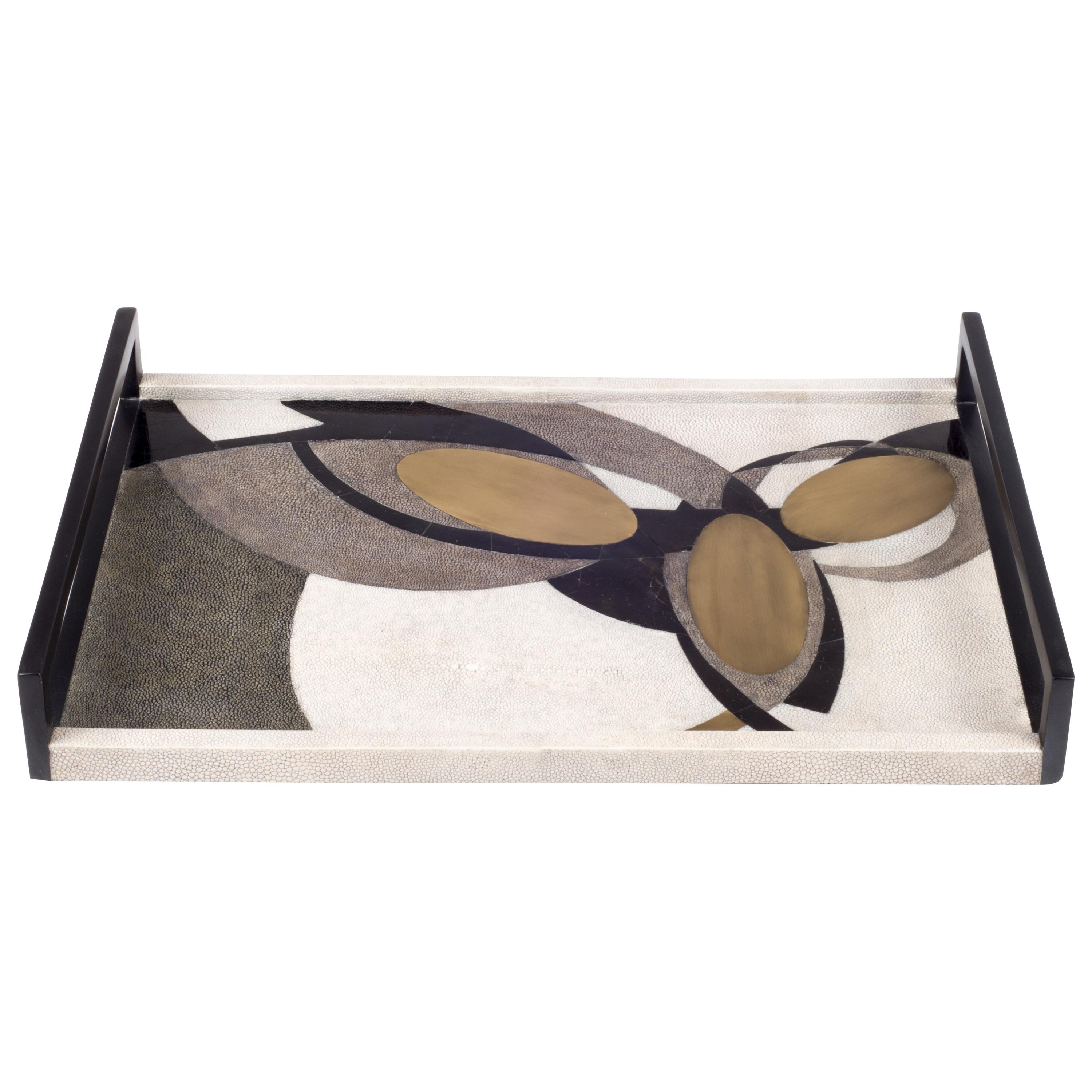 Shagreen Tray with Shell and Brass Inserts by R&Y Augousti