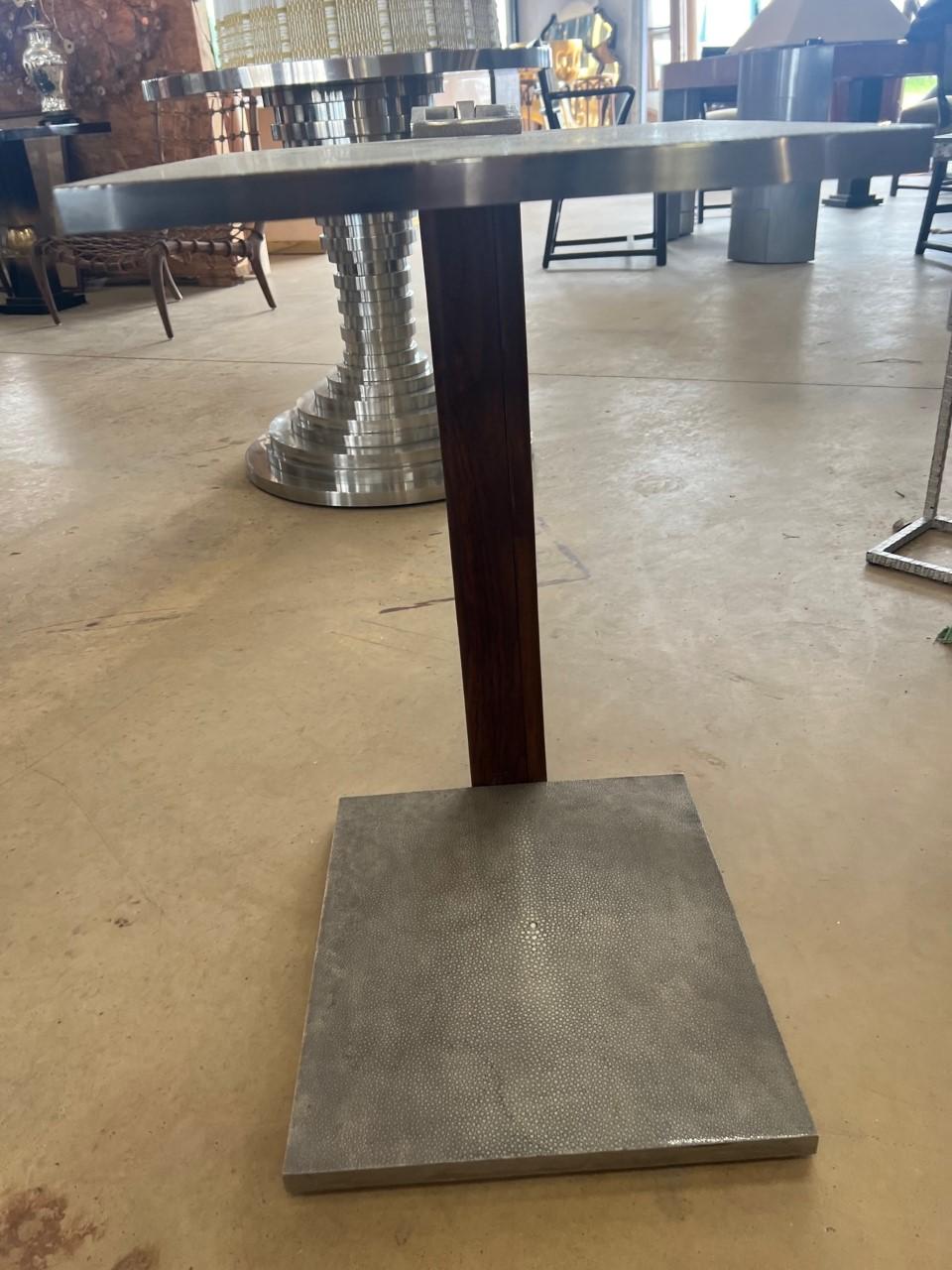 Stainless Steel Shagreen Two Tiers Side Table For Sale