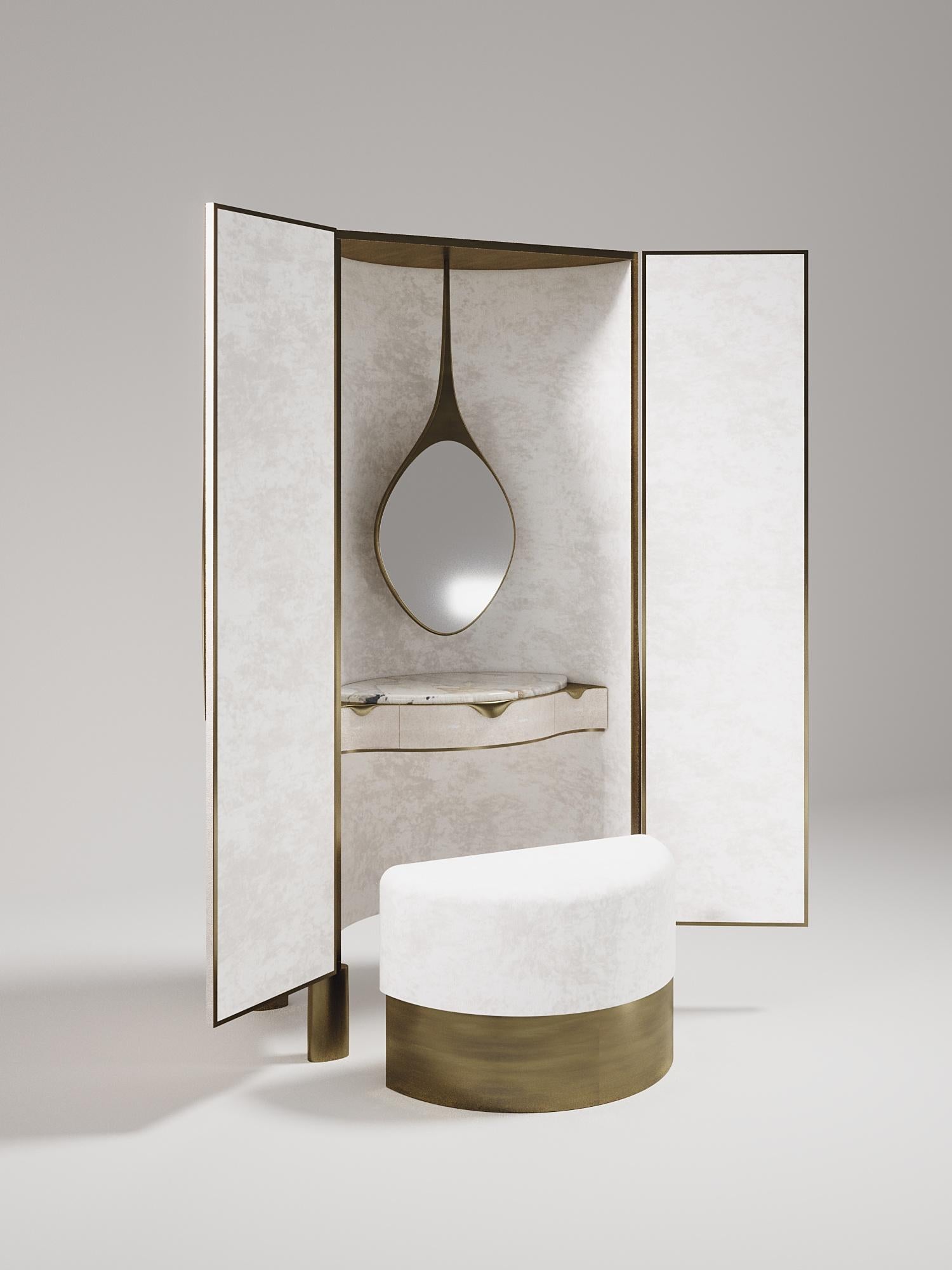 Hand-Crafted Shagreen Vanity Cabinet with Bronze-Patina Brass Details by R&Y Augousti For Sale