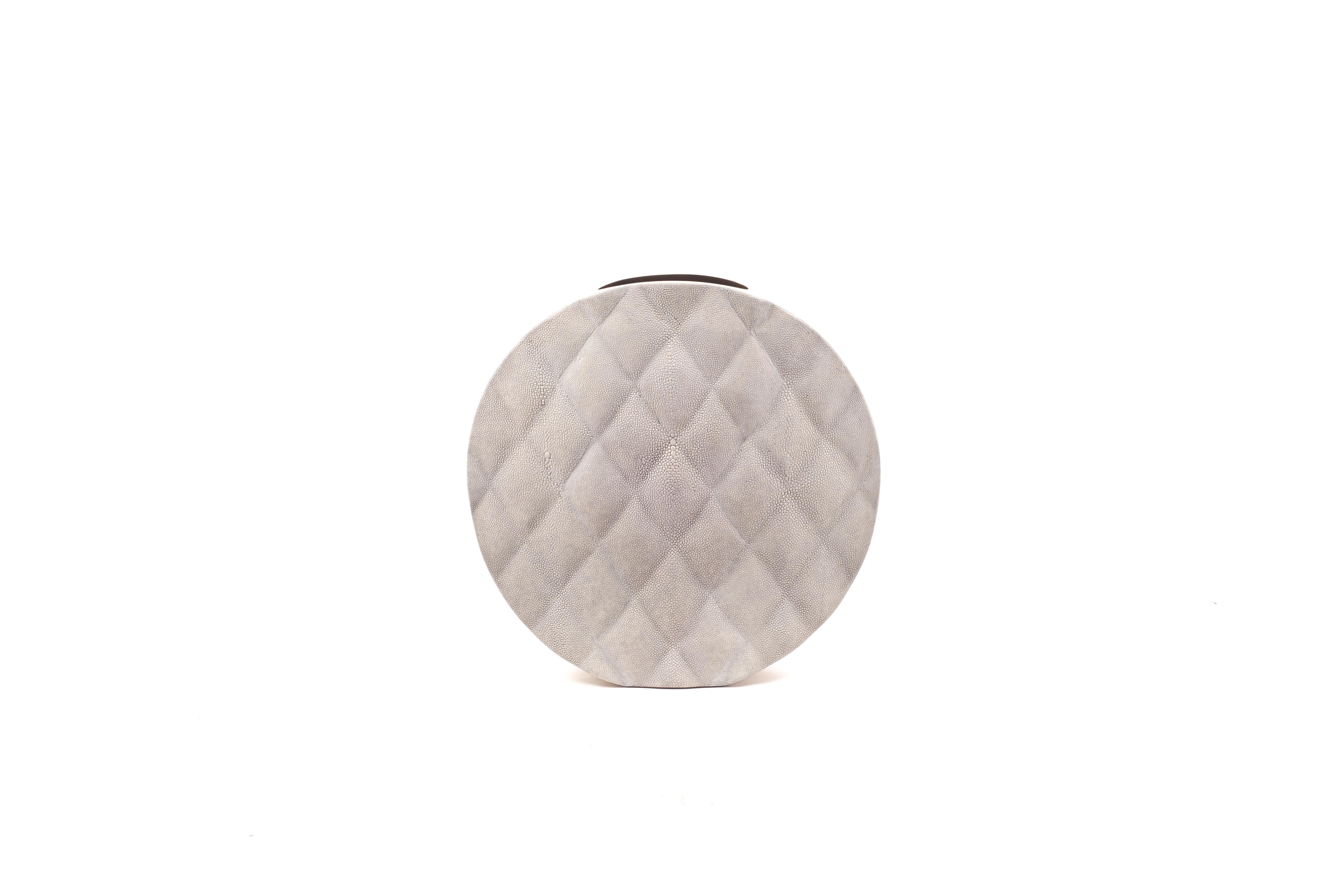 Inlay Shagreen Vase with Brass and Quilted Details by Kifu Paris For Sale