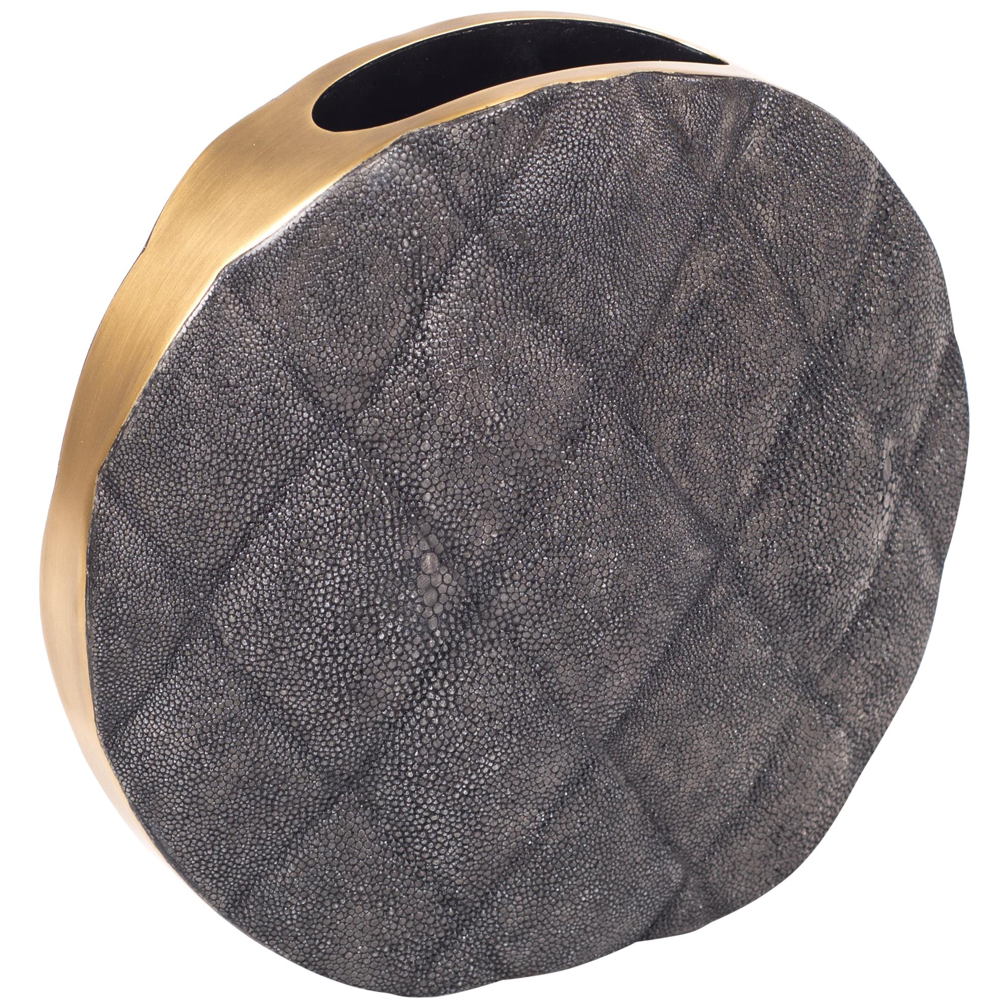 Shagreen Vase with Brass and Quilted Details by Kifu Paris For Sale