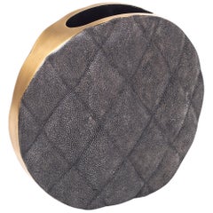 Shagreen Vase with Brass and Quilted Details by Kifu Paris