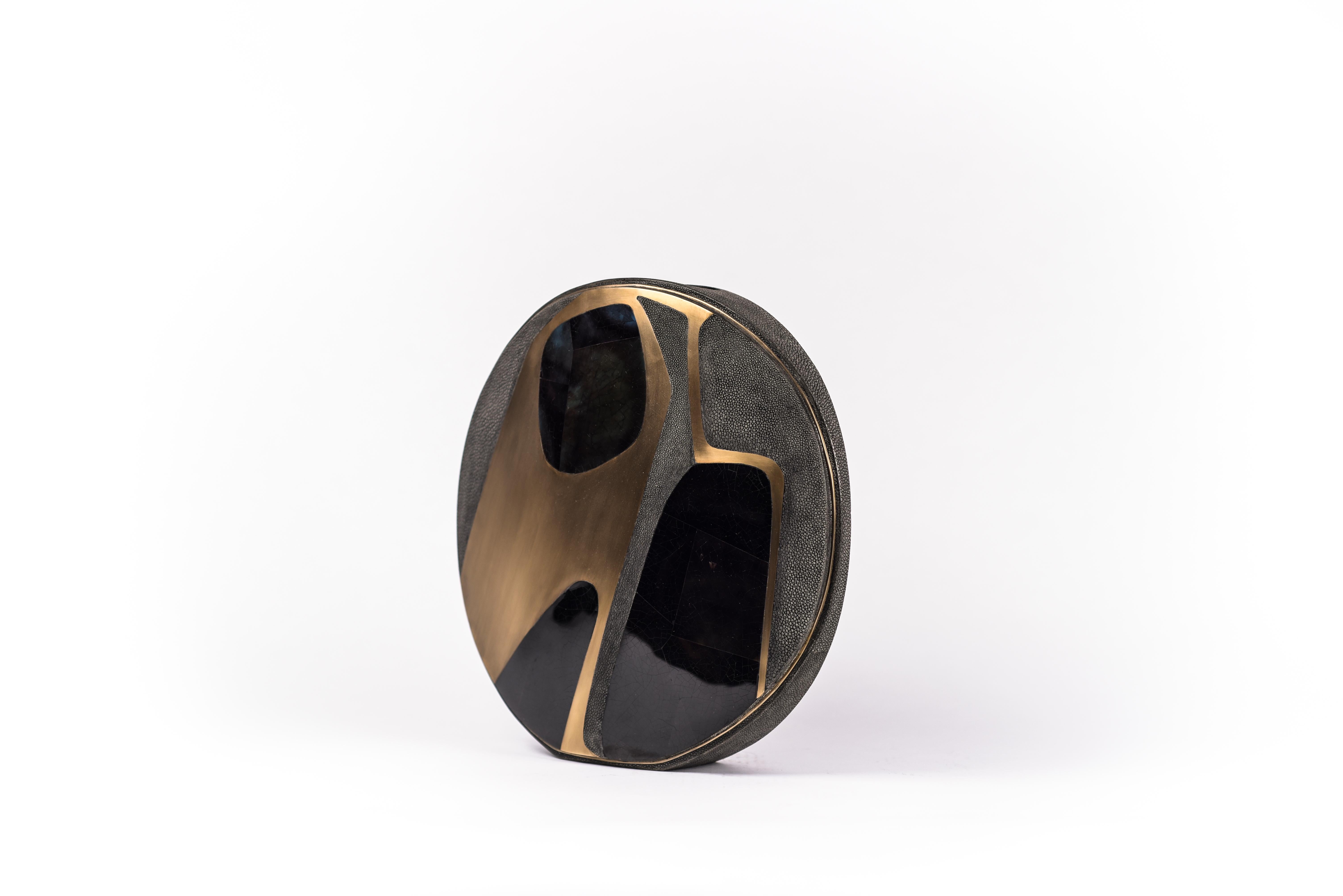 Philippine Shagreen Vase with Pen Shell and Bronze-Patina Brass Details by R&Y Augousti For Sale