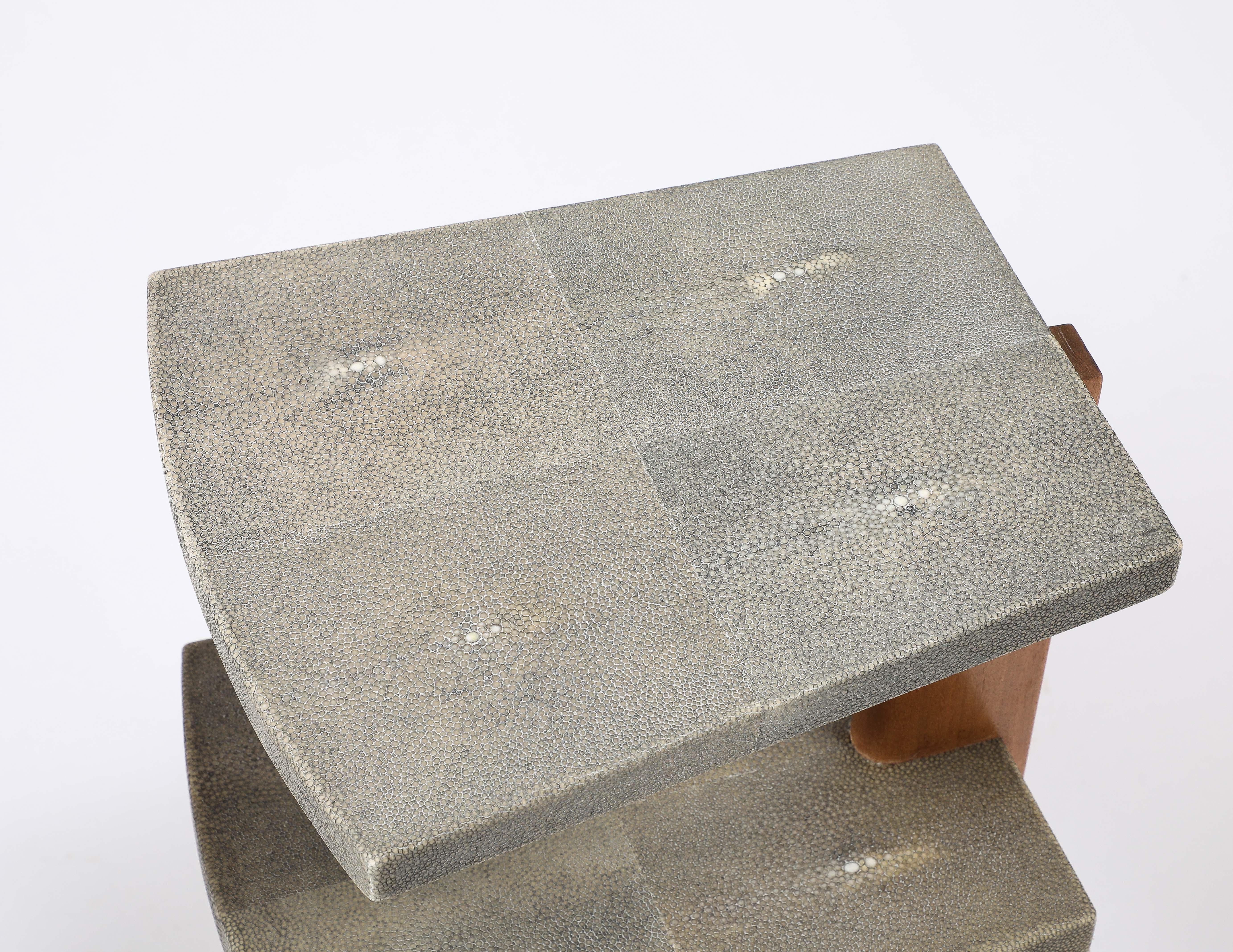 Shagreen & Walnut End Tables, France 1930's For Sale 5