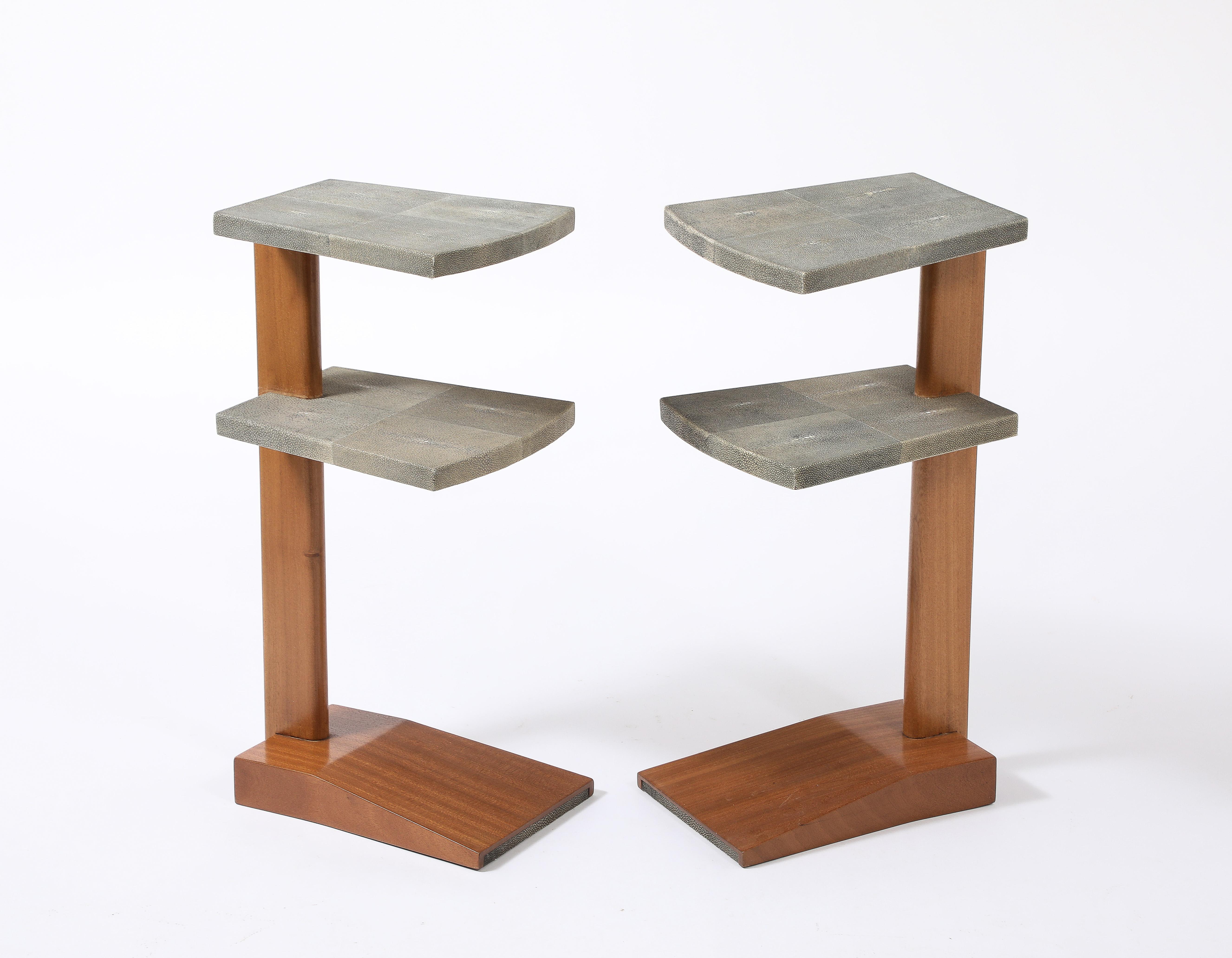 Shagreen & Walnut End Tables, France 1930's For Sale 6