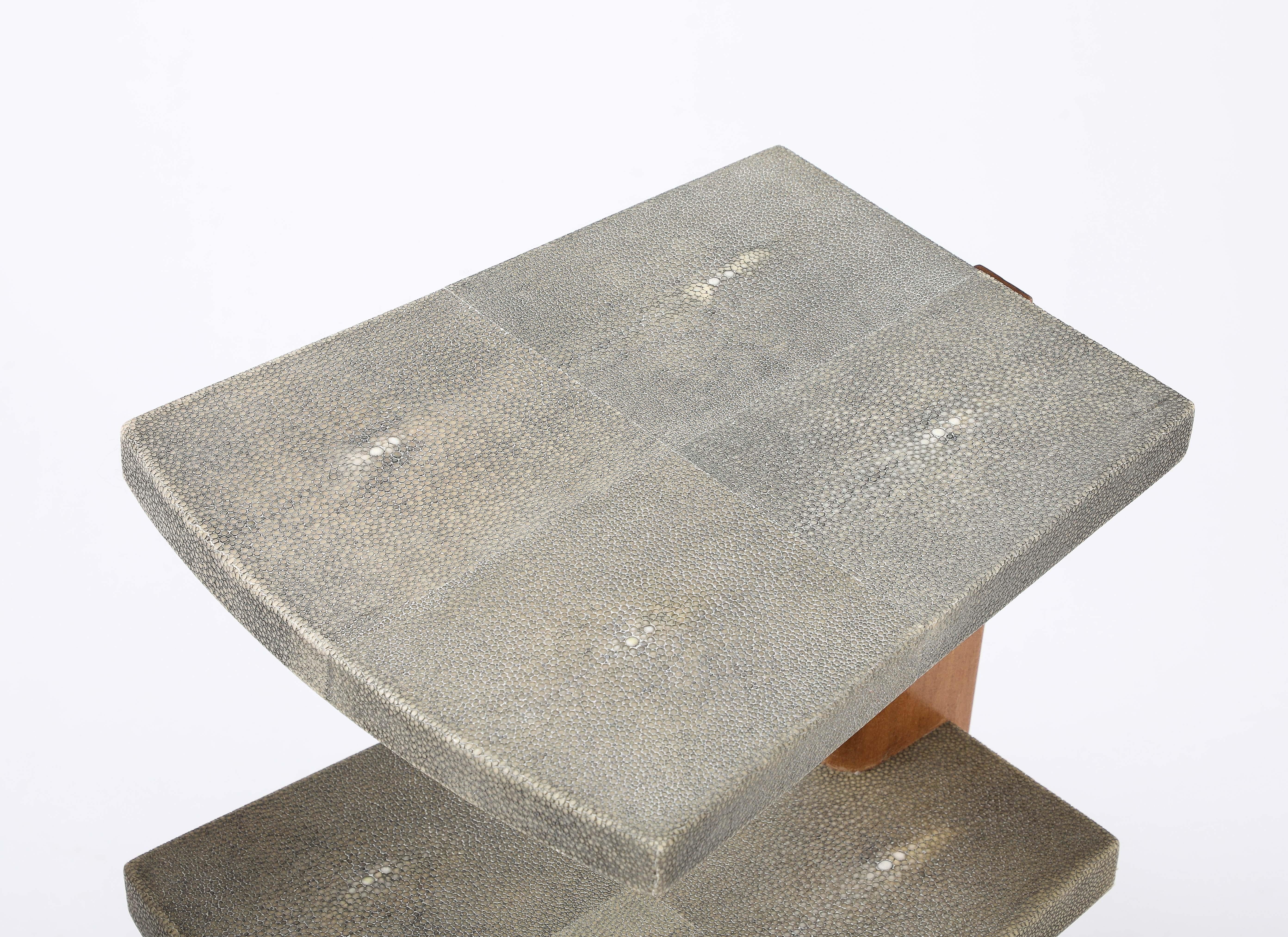 Art Deco Shagreen & Walnut End Tables, France 1930's For Sale