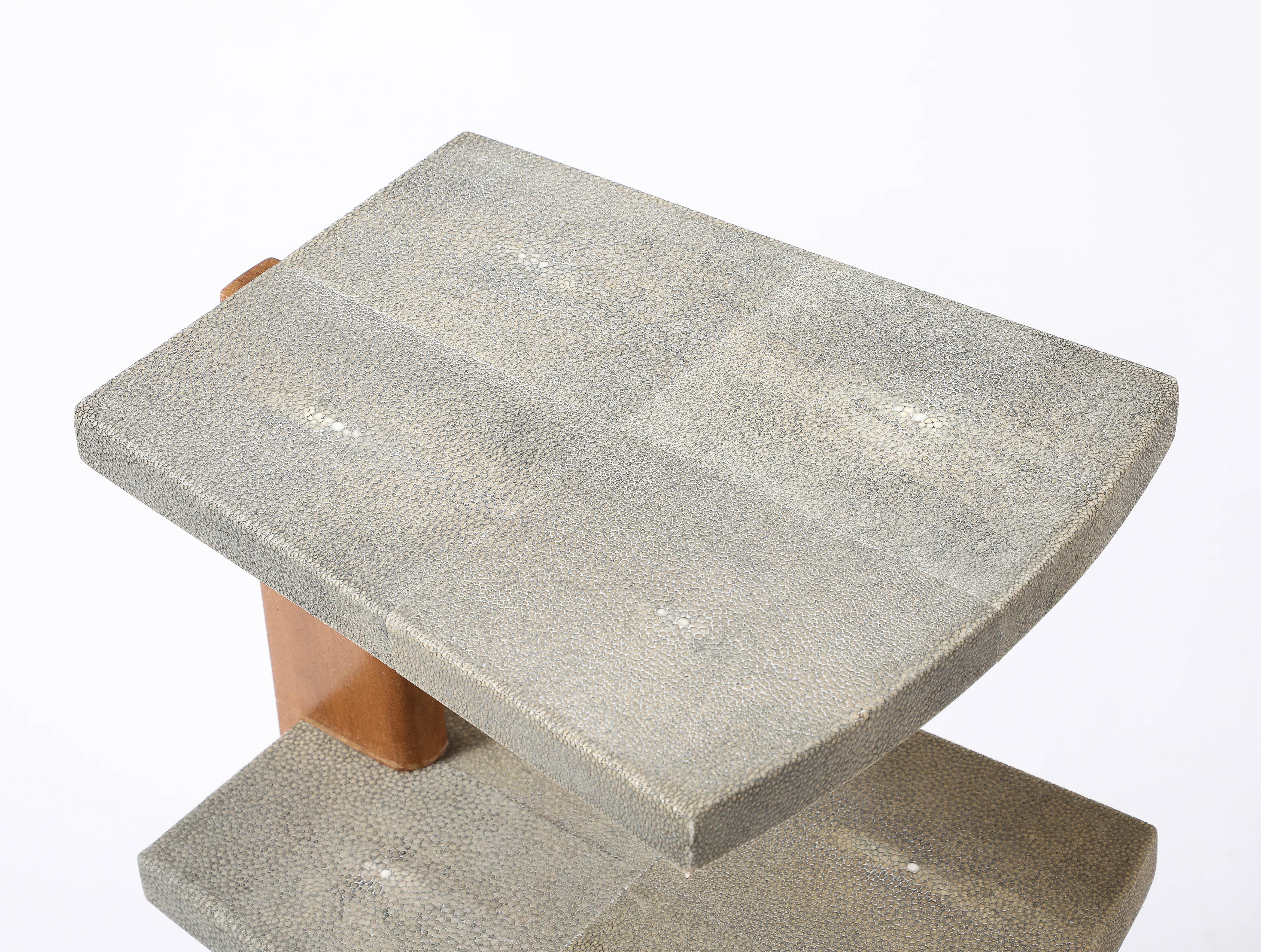 French Shagreen & Walnut End Tables, France 1930's For Sale