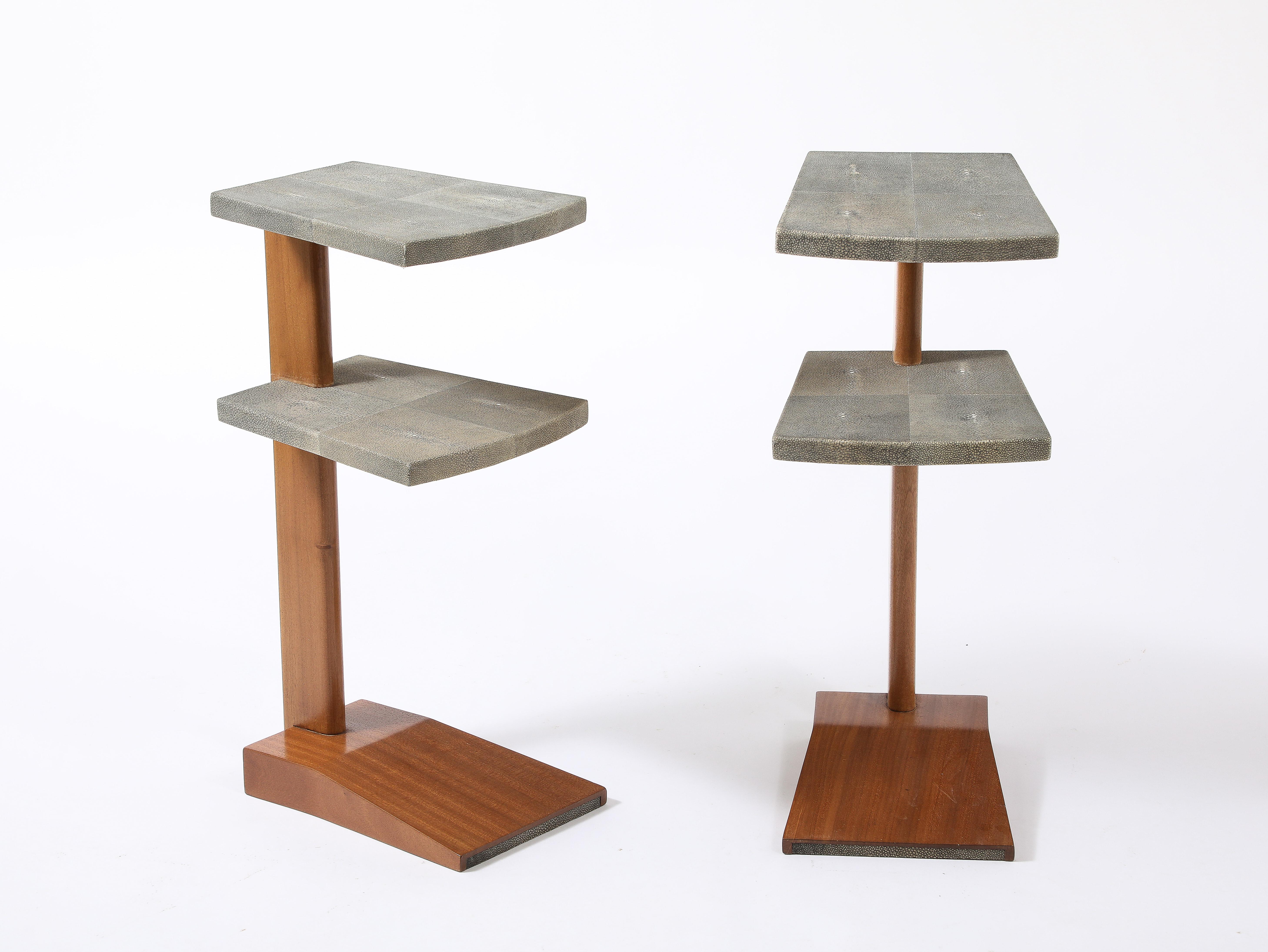 Shagreen & Walnut End Tables, France 1930's In Good Condition For Sale In New York, NY