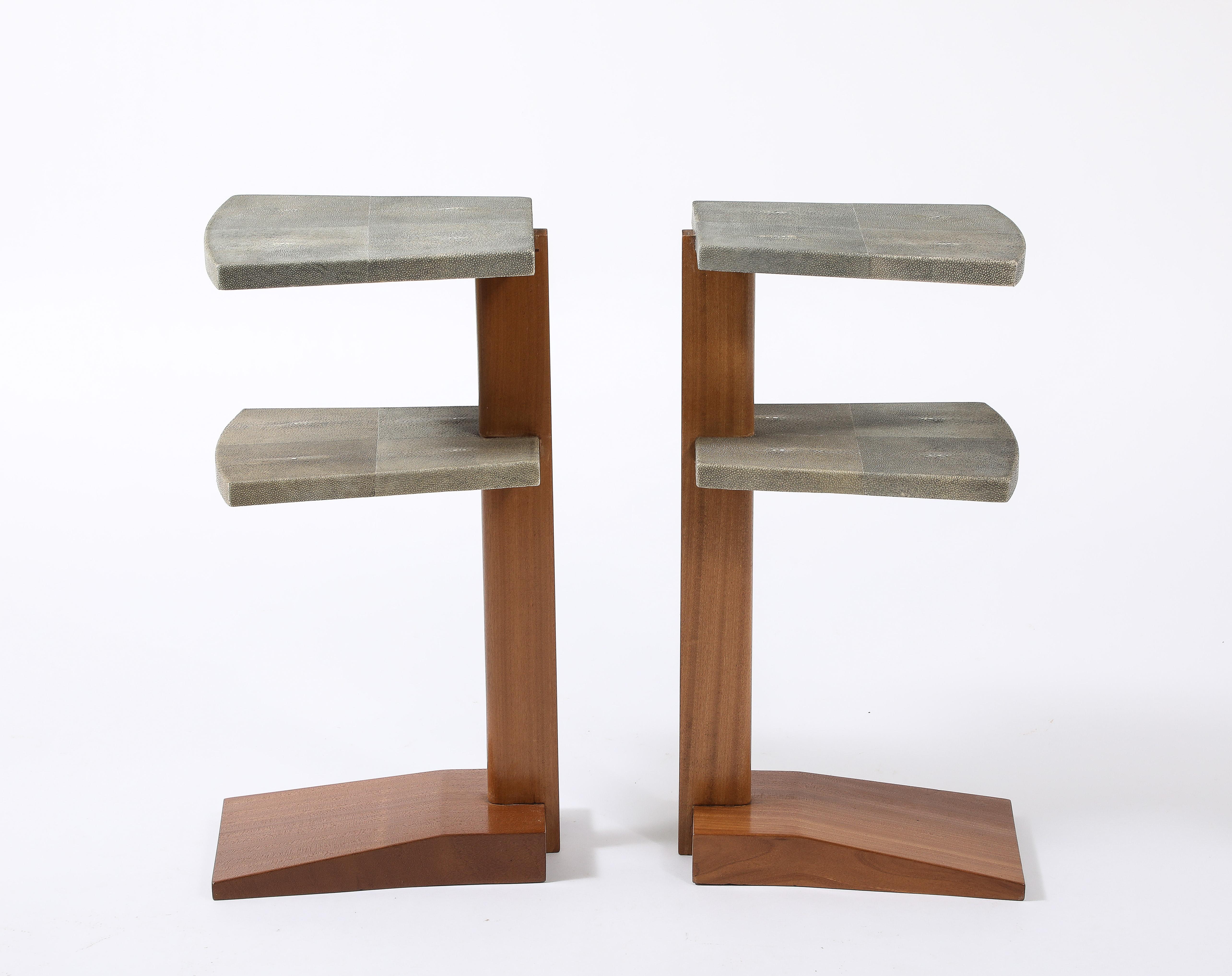 Shagreen & Walnut End Tables, France 1930's For Sale 1