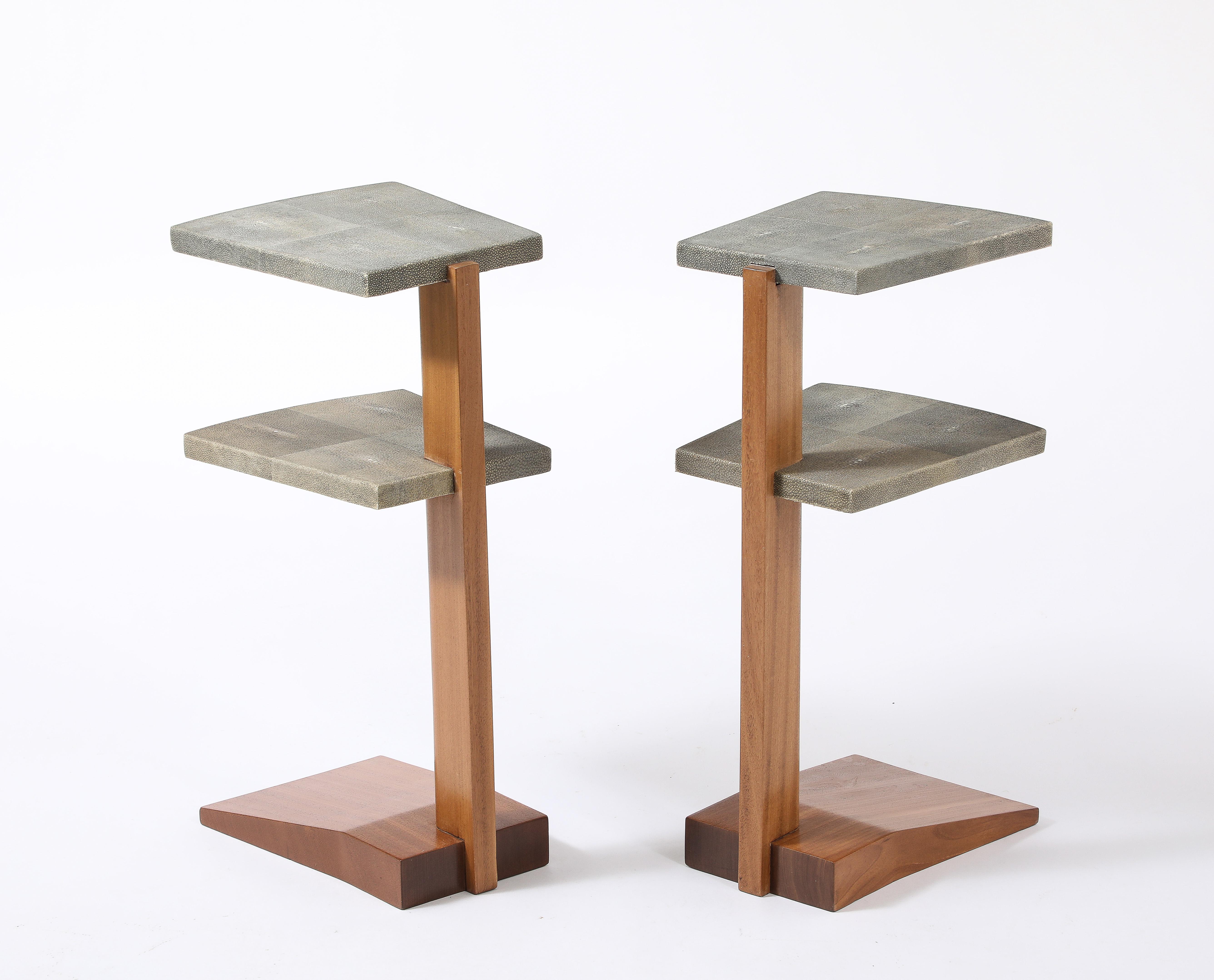 Shagreen & Walnut End Tables, France 1930's For Sale 2