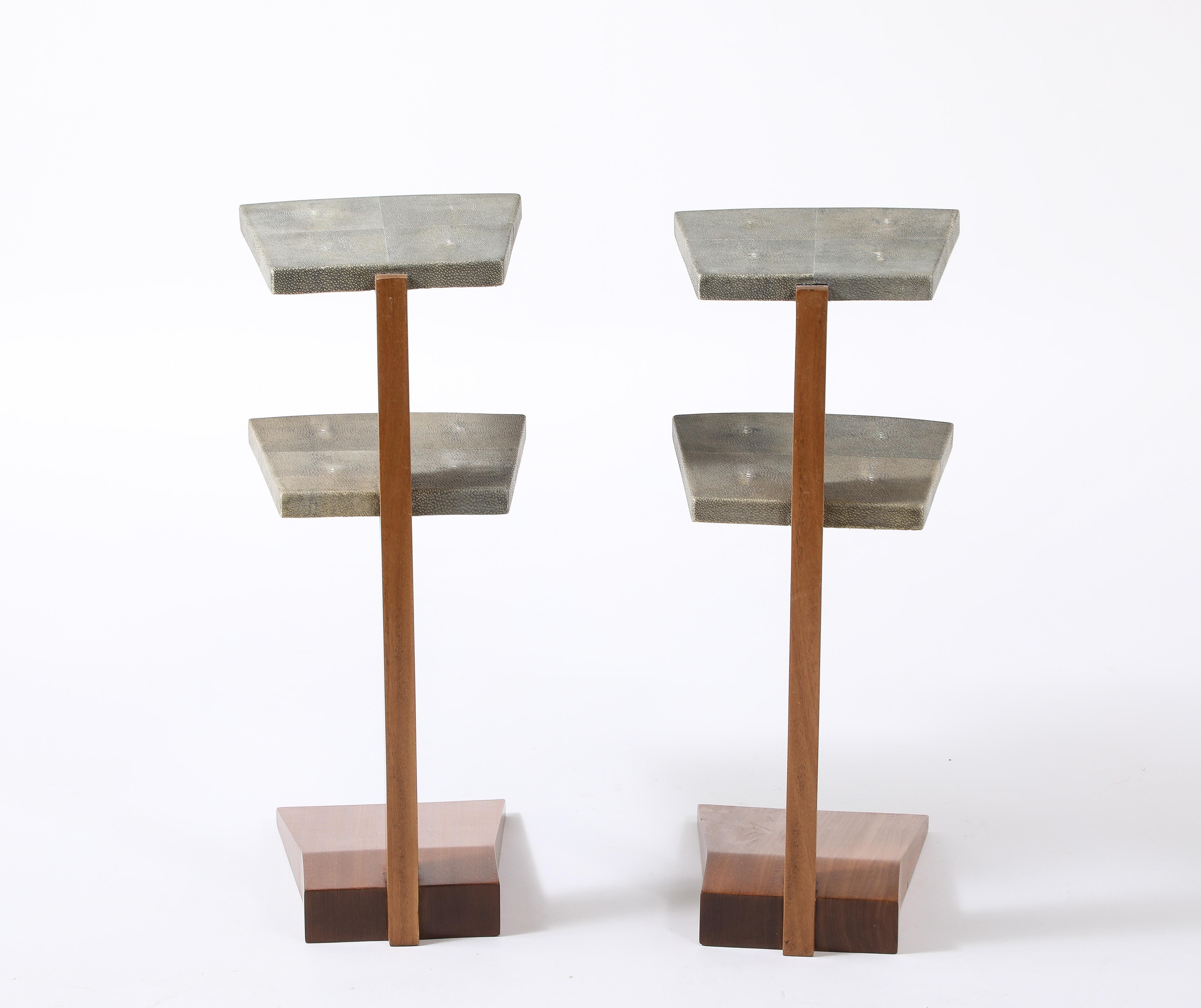 Shagreen & Walnut End Tables, France 1930's For Sale 3