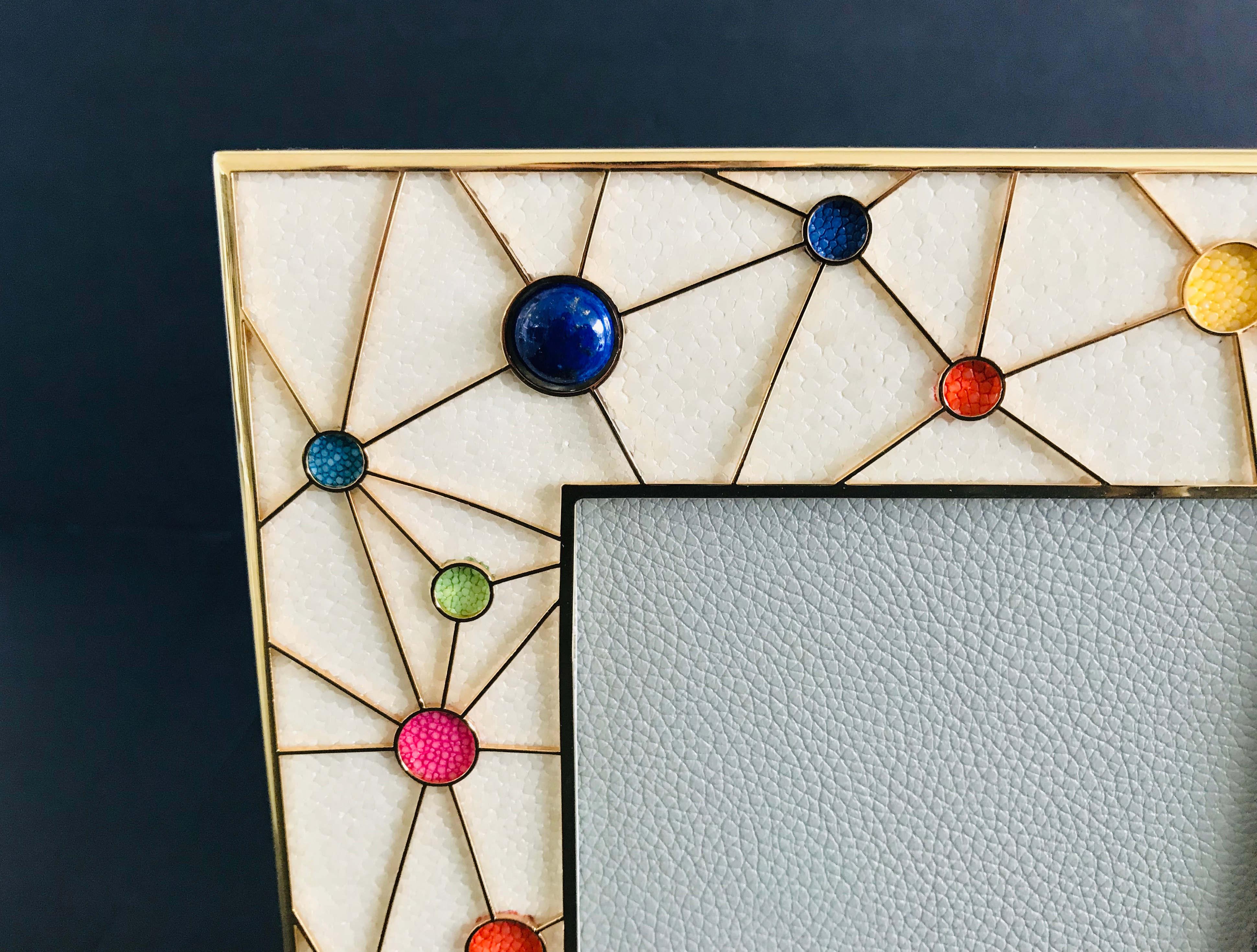 Modern Shagreen with Multi-Color Stones Photo Frame by Fabio Ltd