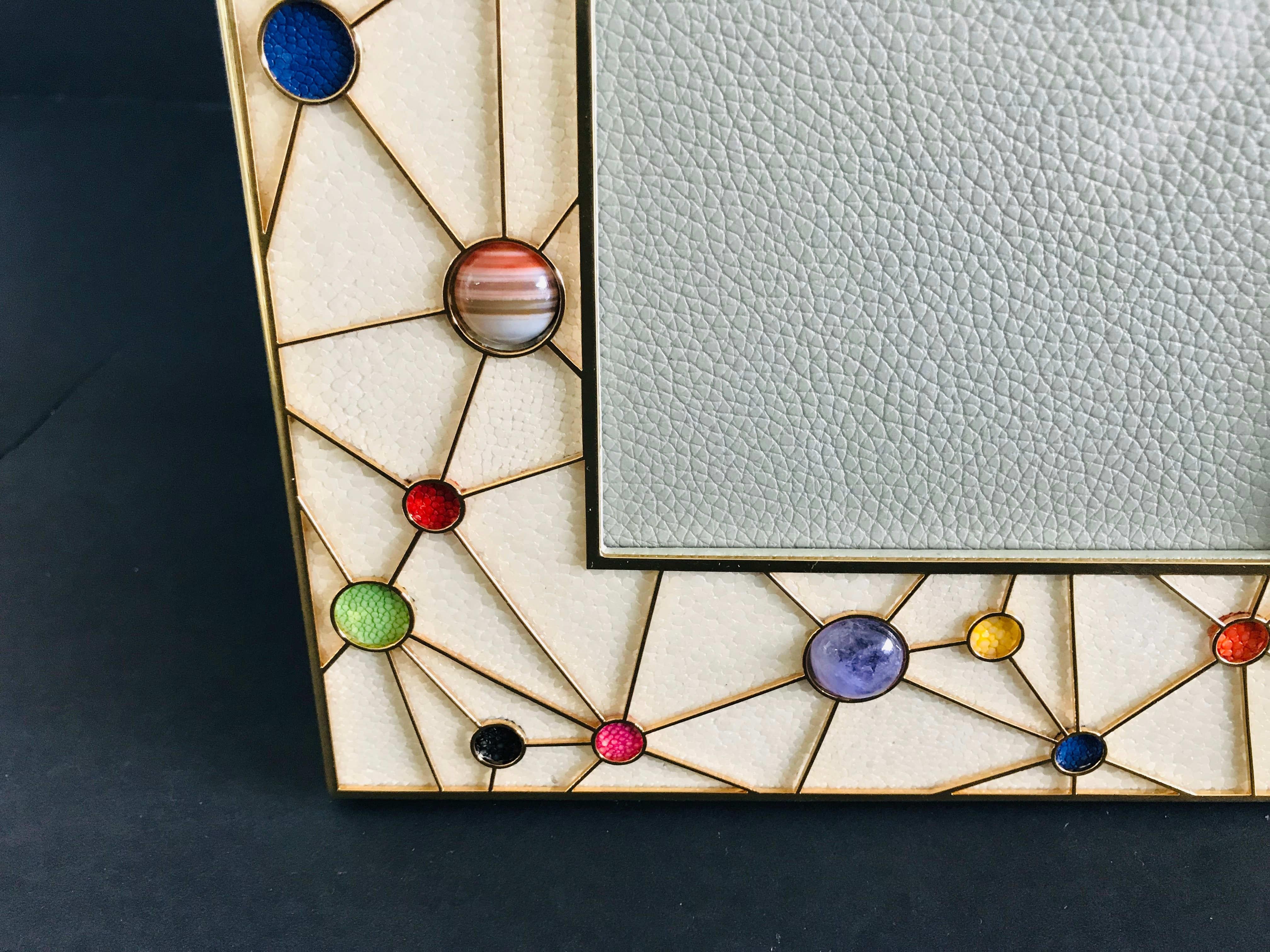 Thai Shagreen with Multi-Color Stones Photo Frame by Fabio Ltd