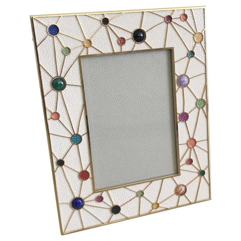 Multi-Color Photo Frame with Lapis Lazuli Inserts and Brass-Plated ...