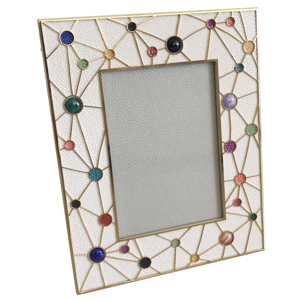Multi-Color Photo Frame with Lapis Lazuli Inserts and Brass-Plated ...