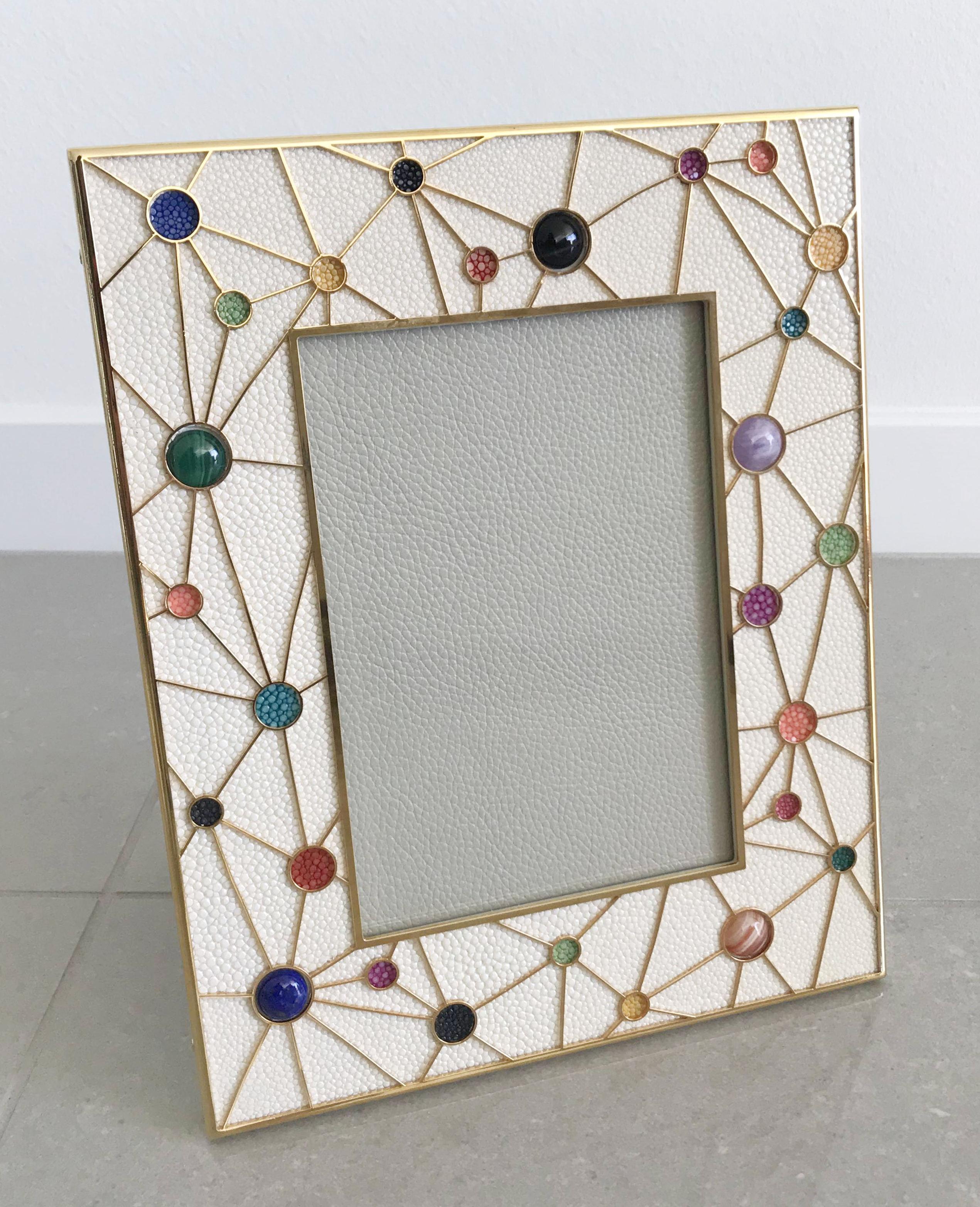 Modern Shagreen with Multi-Color Stones Photo Frame by Fabio Ltd  For Sale