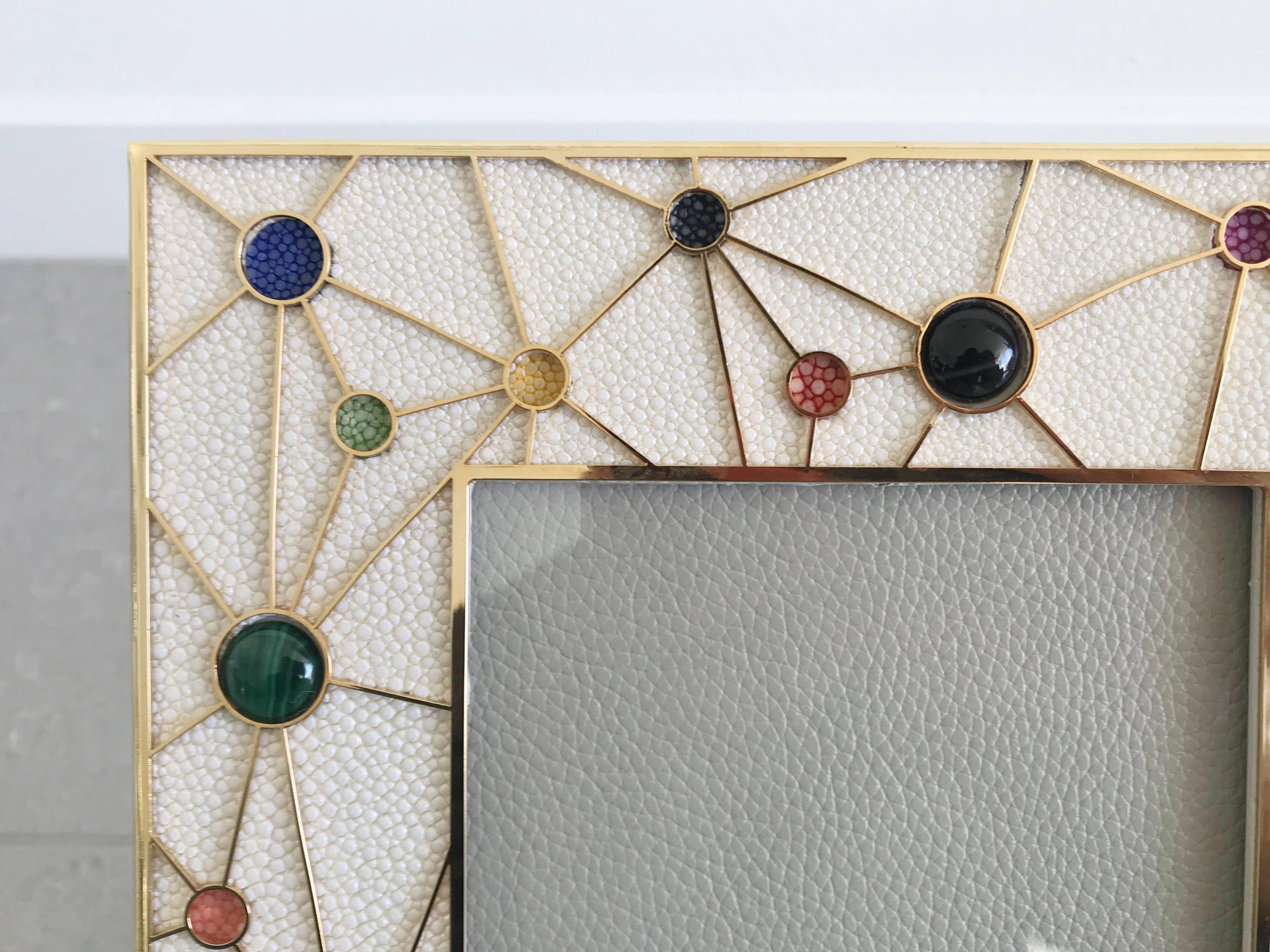 Italian Shagreen with Multi-Color Stones Photo Frame by Fabio Ltd  For Sale