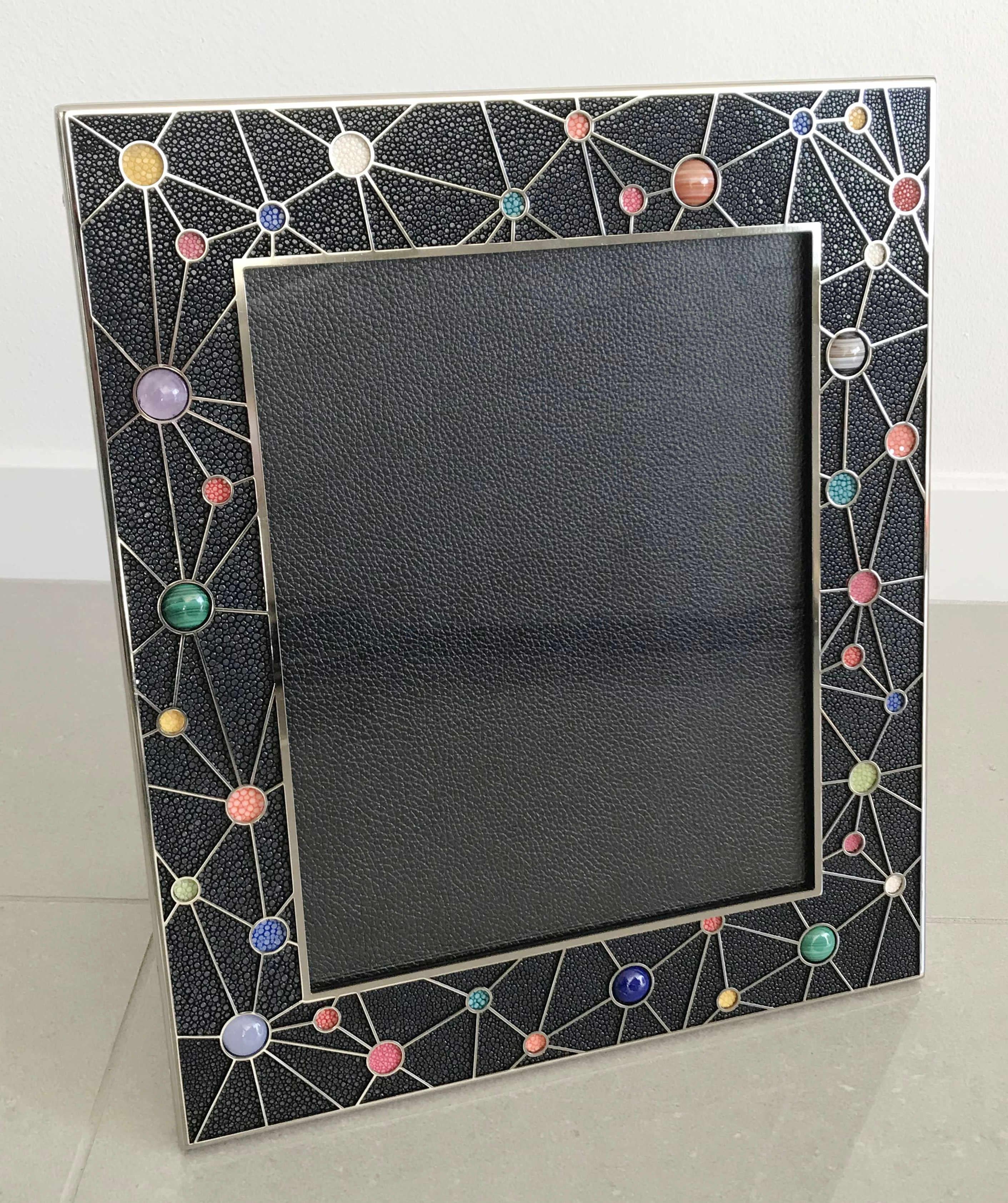 Modern Shagreen with Multi-Color Stones Photo Frame by Fabio Ltd For Sale