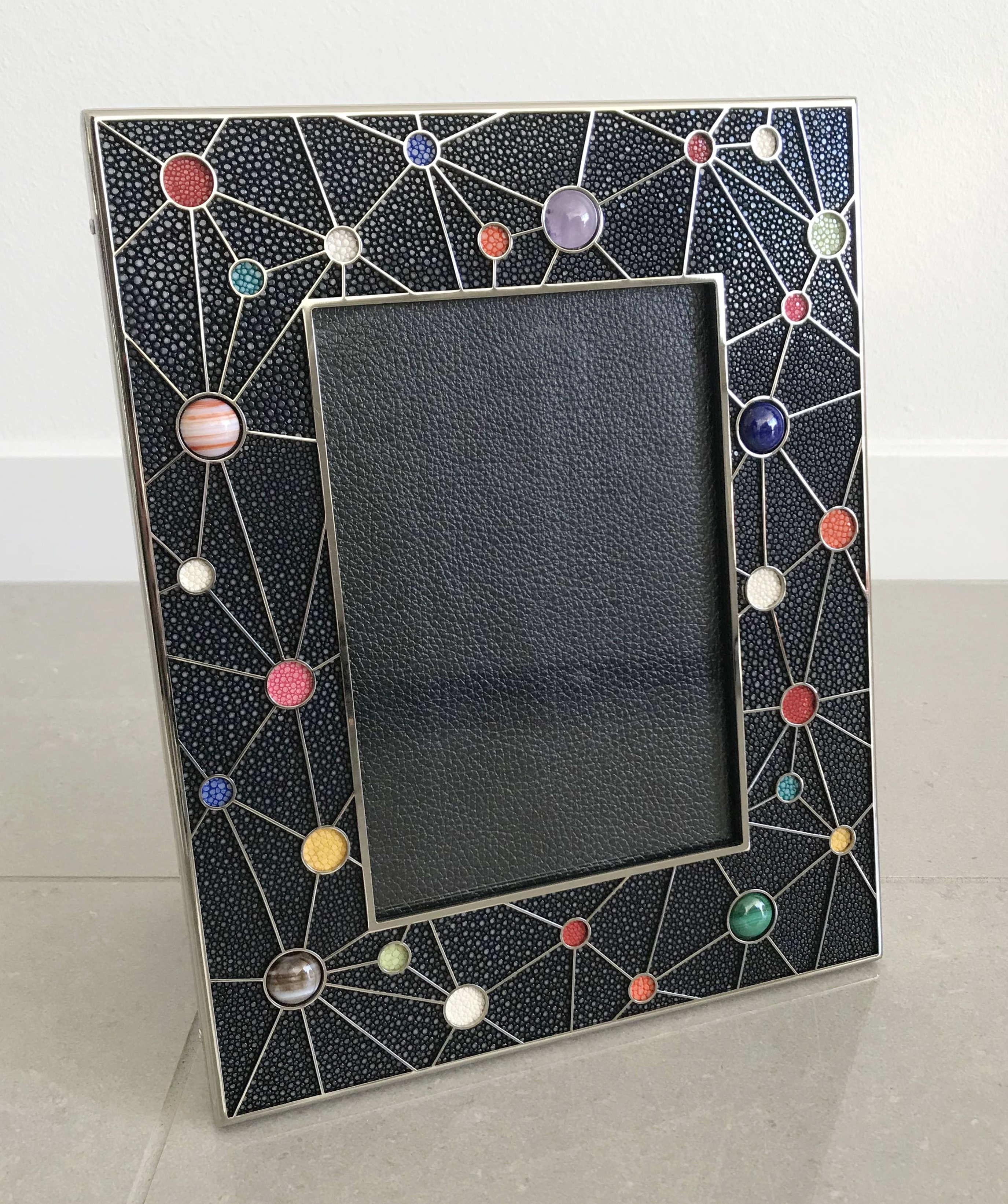 Modern Shagreen with Multi-Color Stones Photo Frame by Fabio Ltd For Sale