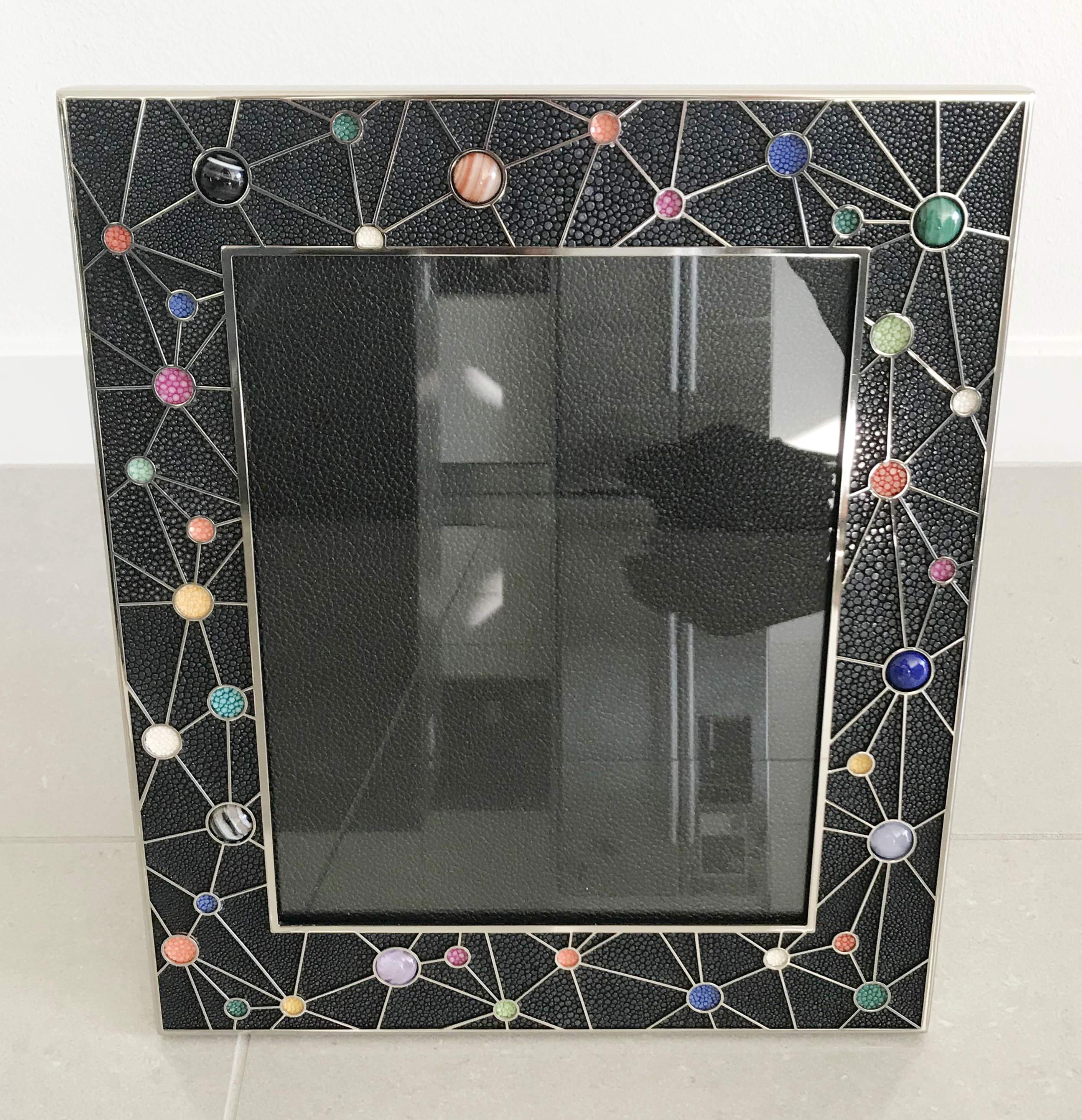 Plated Shagreen with Multi-Color Stones Photo Frame by Fabio Ltd For Sale