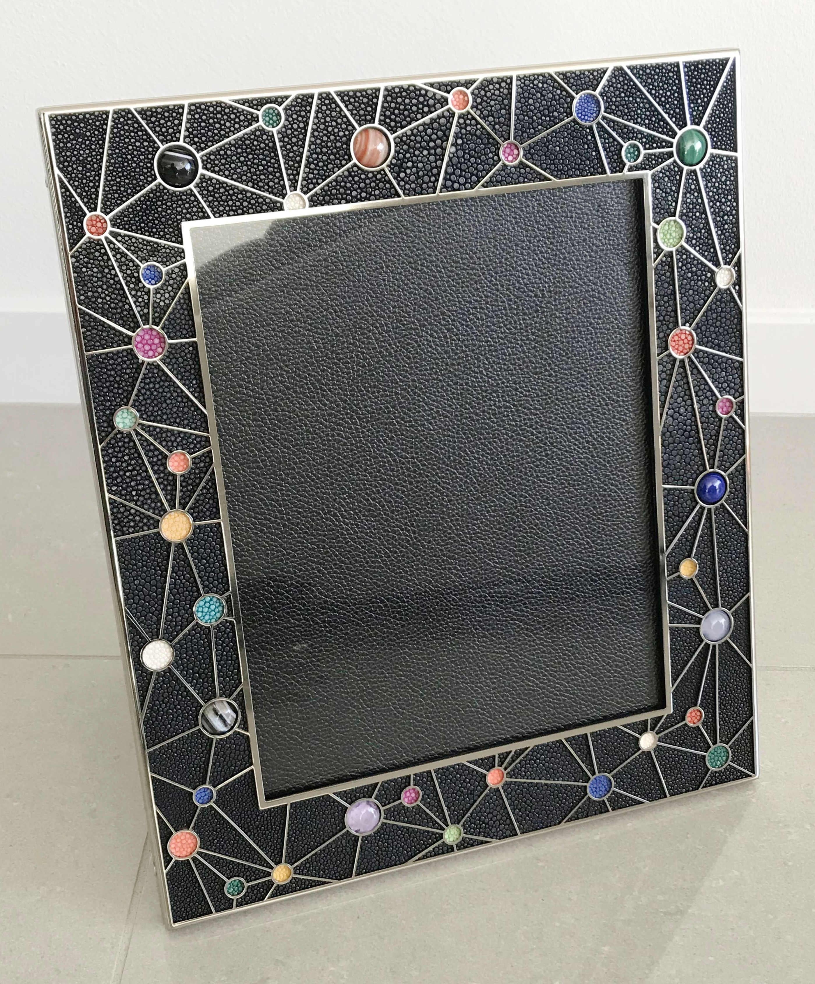 Shagreen with Multi-Color Stones Photo Frame by Fabio Ltd In Excellent Condition For Sale In Los Angeles, CA