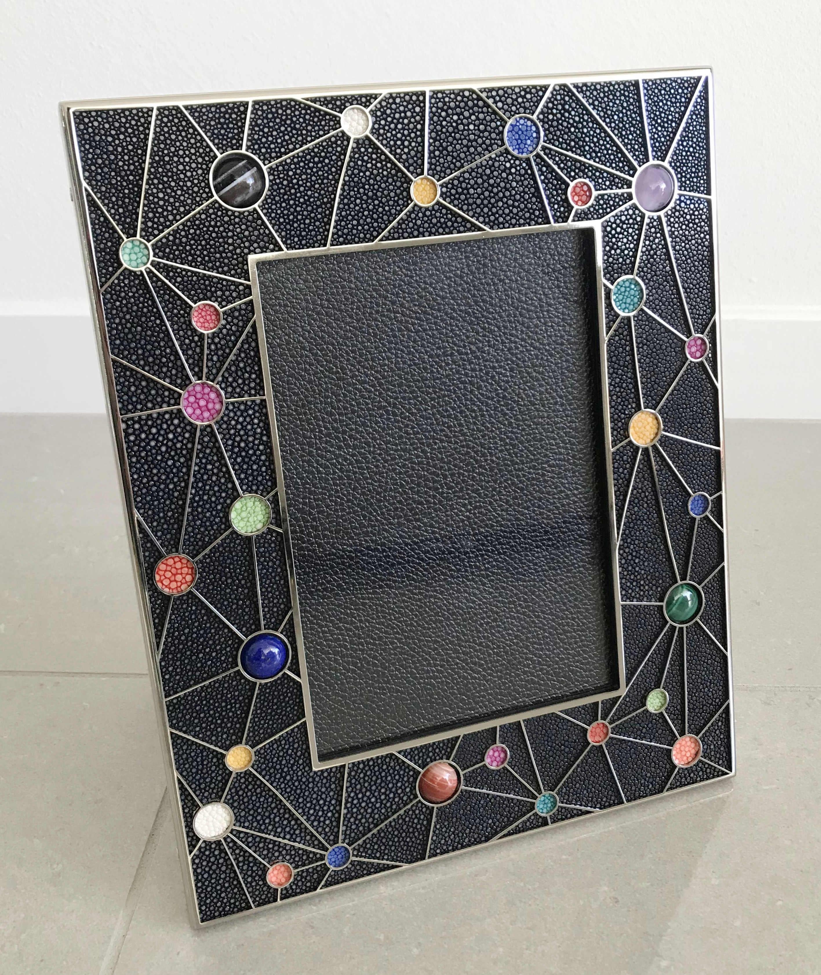 Shagreen with Multi-Color Stones Photo Frame by Fabio Ltd In Excellent Condition For Sale In Los Angeles, CA