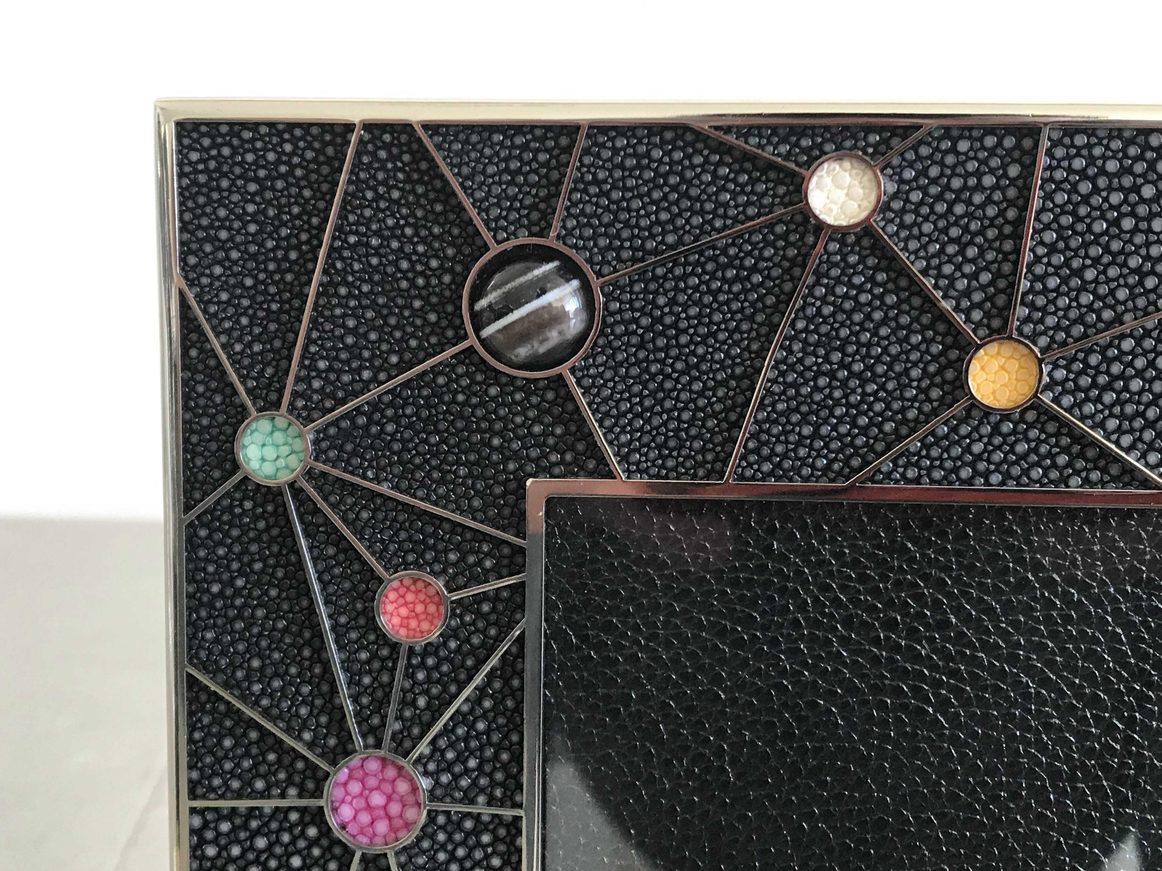 Contemporary Shagreen with Multi-Color Stones Photo Frame by Fabio Ltd For Sale