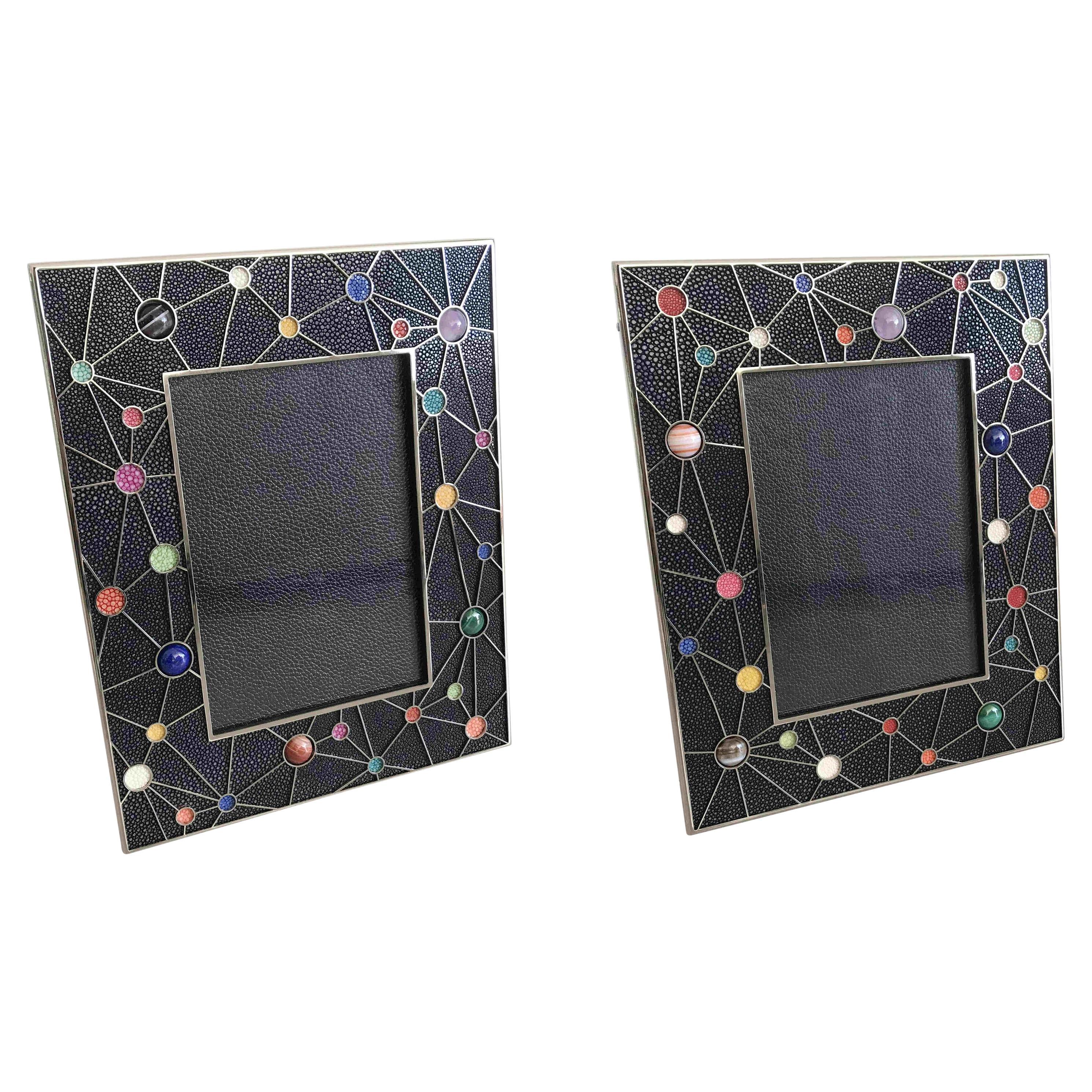 Shagreen with Multi-Color Stones Photo Frame by Fabio Ltd For Sale