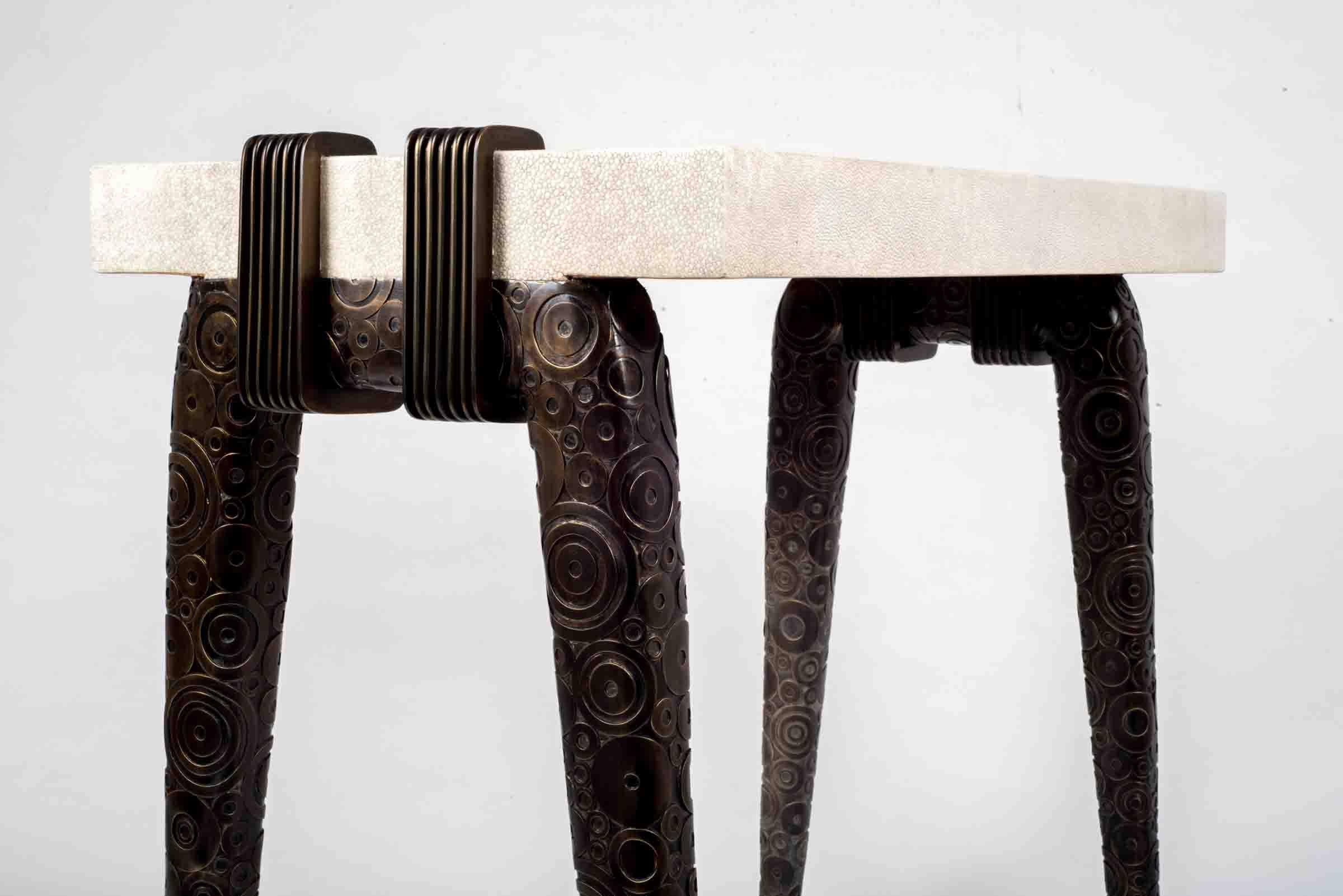 Shagreen Writing Desk with Bright Brass Inlaid Legs by R&Y Augousti 1