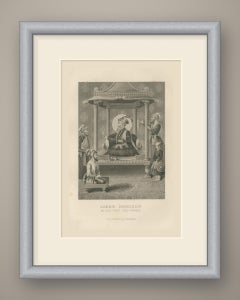Shah Jahan and His Son Dara Shikoh Enthroned, Antique Steel Engraving, 1859