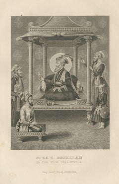 Shah Jahan and His Son Dara Shikoh Enthroned, Antique Steel Engraving, 1859