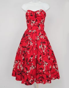 Shaheen Tiki Print Red Dress and Bolero Set, 1950s