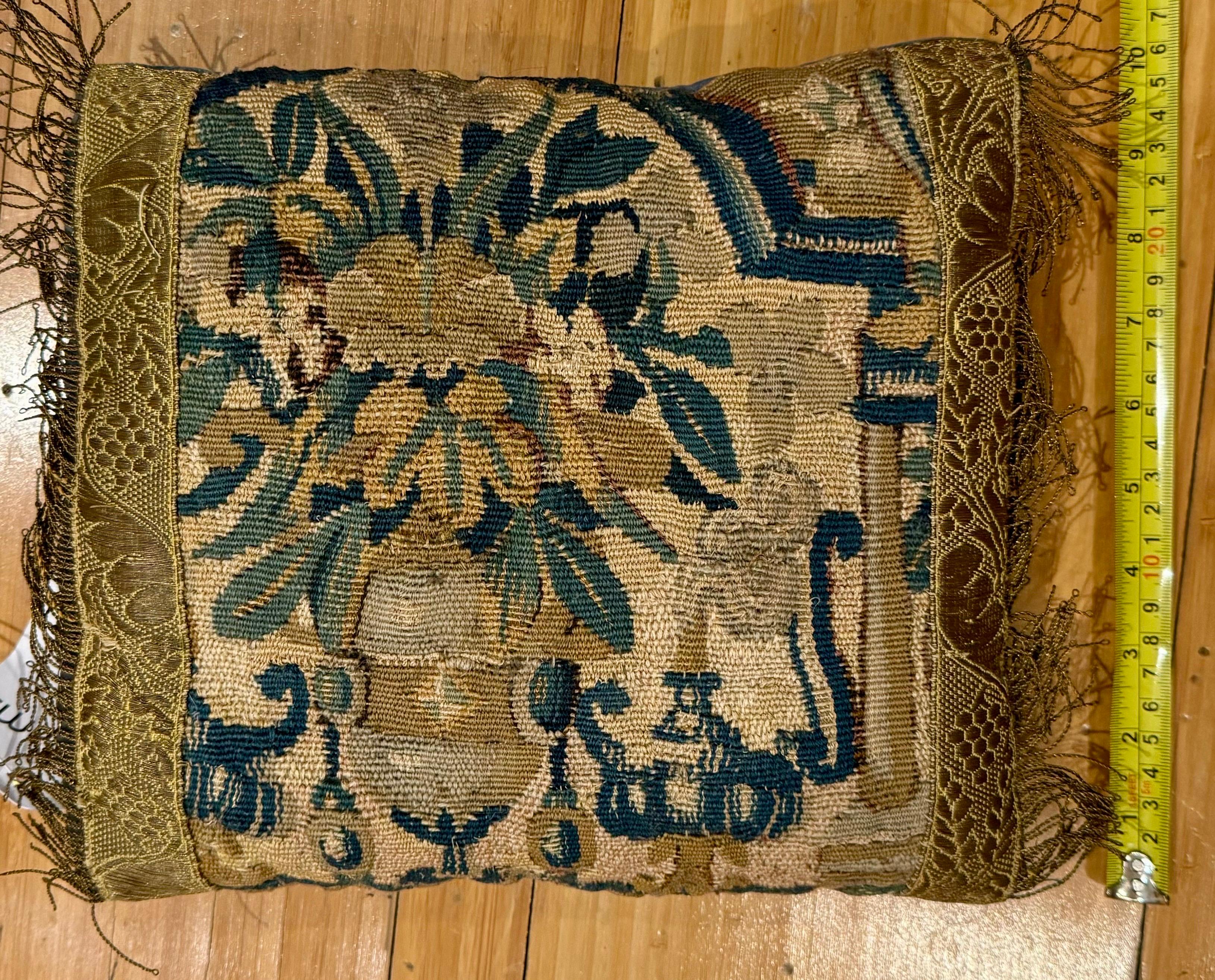 Belgian SHAHKAR Antique 17th Century Flemish Verdure Tapestry Pillow with Foliage For Sale