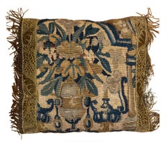 SHAHKAR Antique 17th Century Flemish Verdure Tapestry Pillow with Foliage