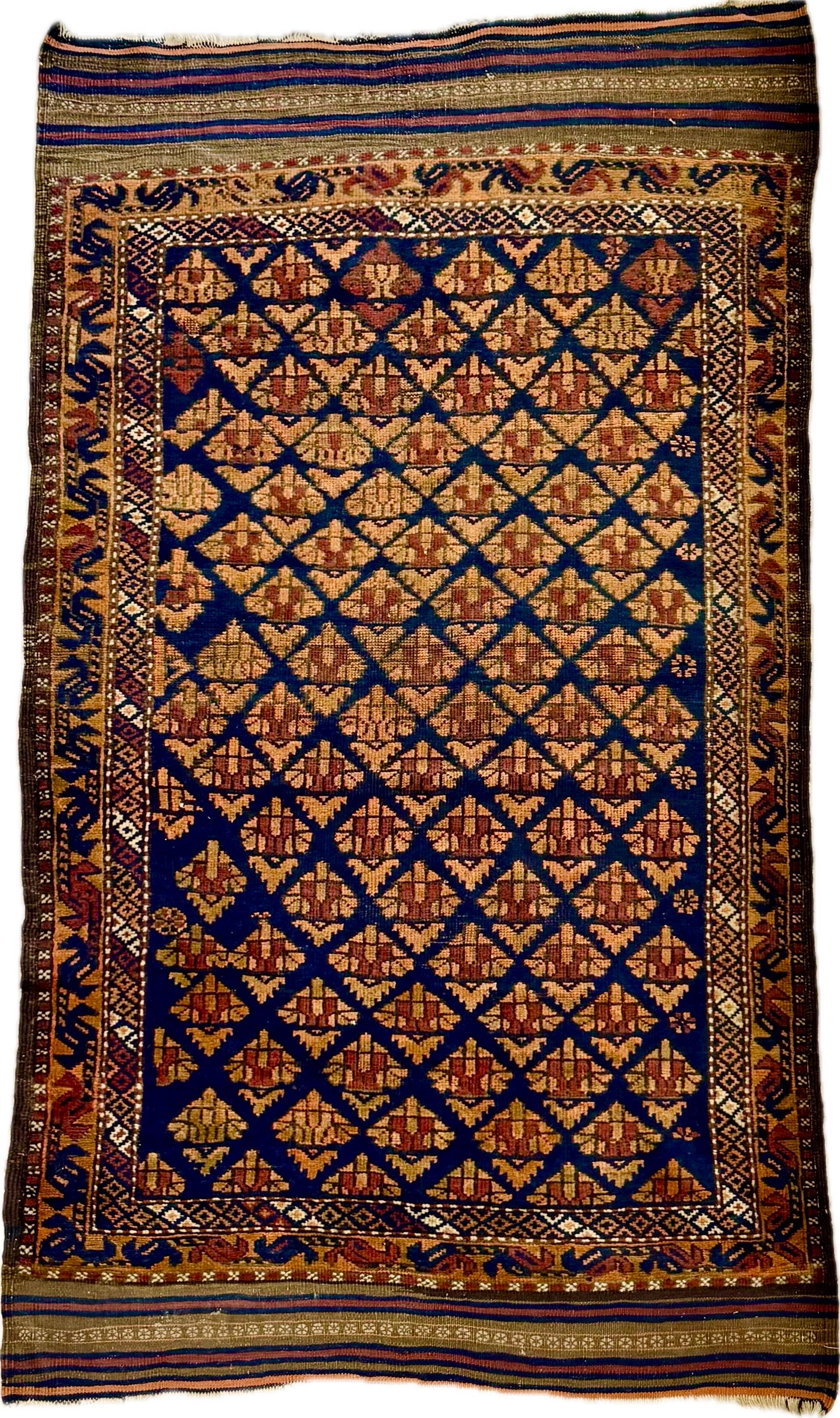 SHAHKAR Kaukasischer geometrischer Stammes-Belutschen-Teppich, um 1880 (Stammeskunst) im Angebot