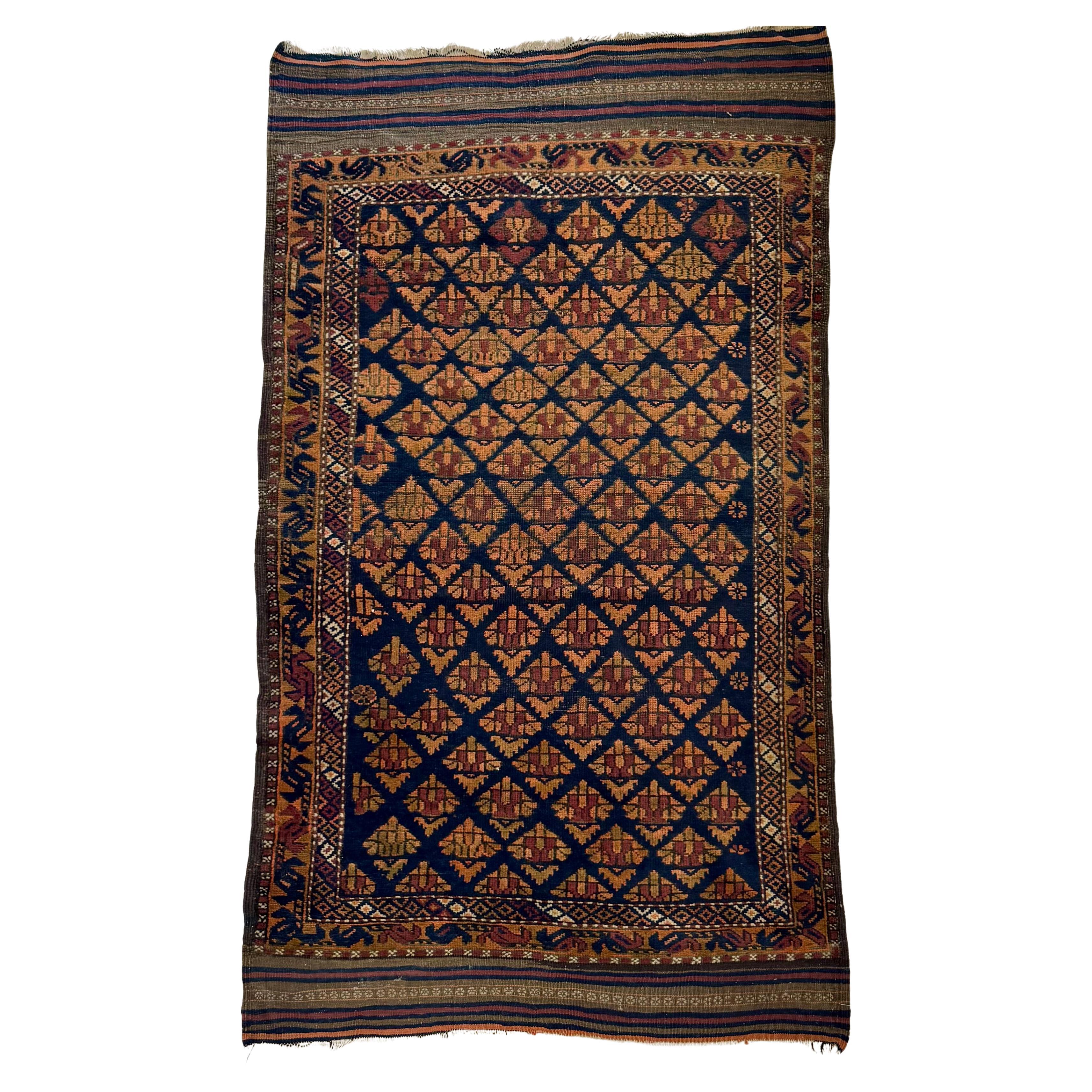 SHAHKAR Kaukasischer geometrischer Stammes-Belutschen-Teppich, um 1880