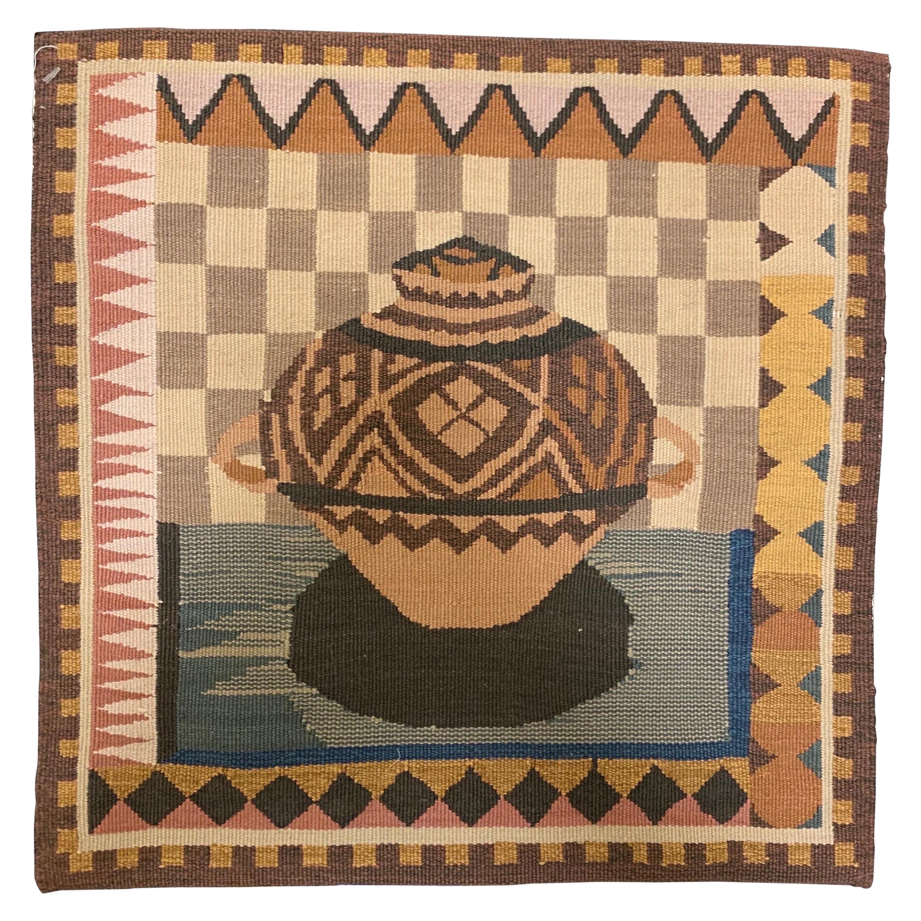 Funda de almohada de punto de aguja estilo provincial francés en marrón claro con cesta