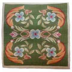 Antique Shahkar Moss Green French Provincial Square Needlepoint Pillow Case