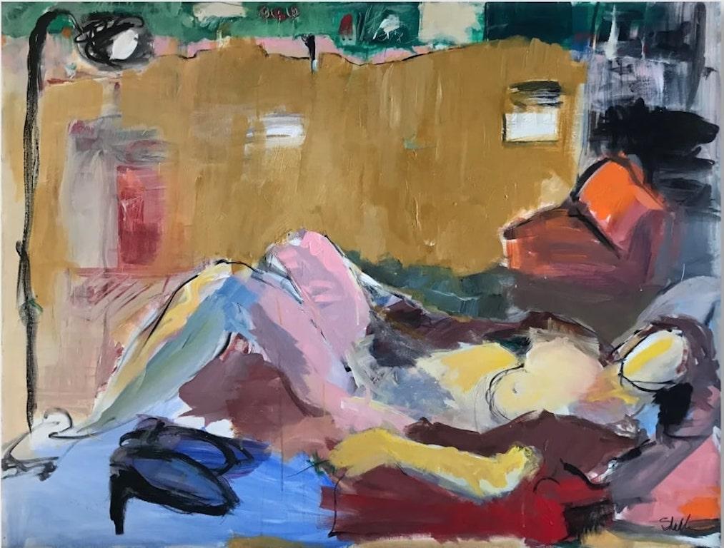 Shahla Dorafshan Still-Life Painting – Expressionistisches Gemälde, Öl auf Leinwand, „Meine schwarzen Schuhe“