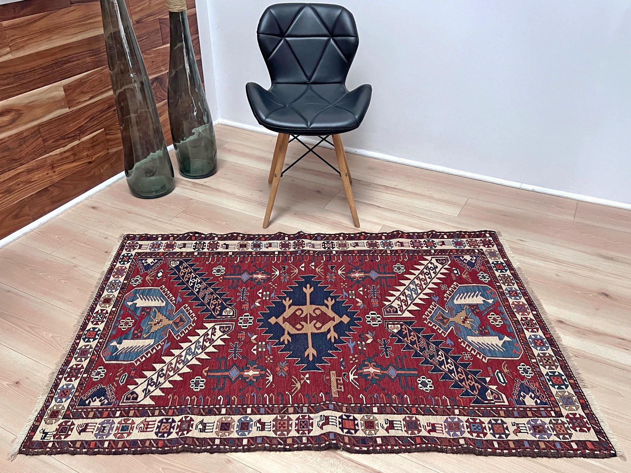 Shahsavan Soumak - Alfombra Persa Vintage de Tejido Plano / Arte de Pared (3'x5') - 1960s en venta 2